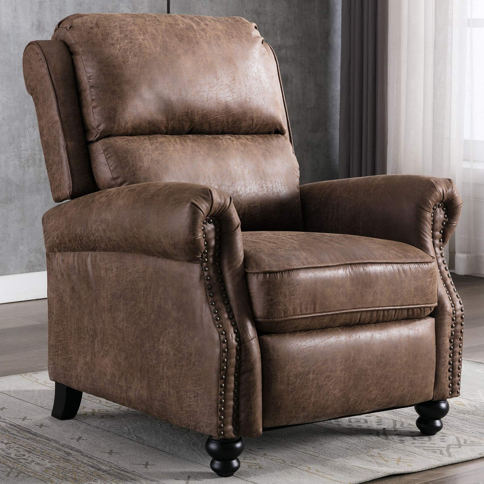 cANMOV Pushback Recliner chair Leather Armchair Push Back Recliner with Rivet Decoration Single Sofa Accent chair for Living Roo