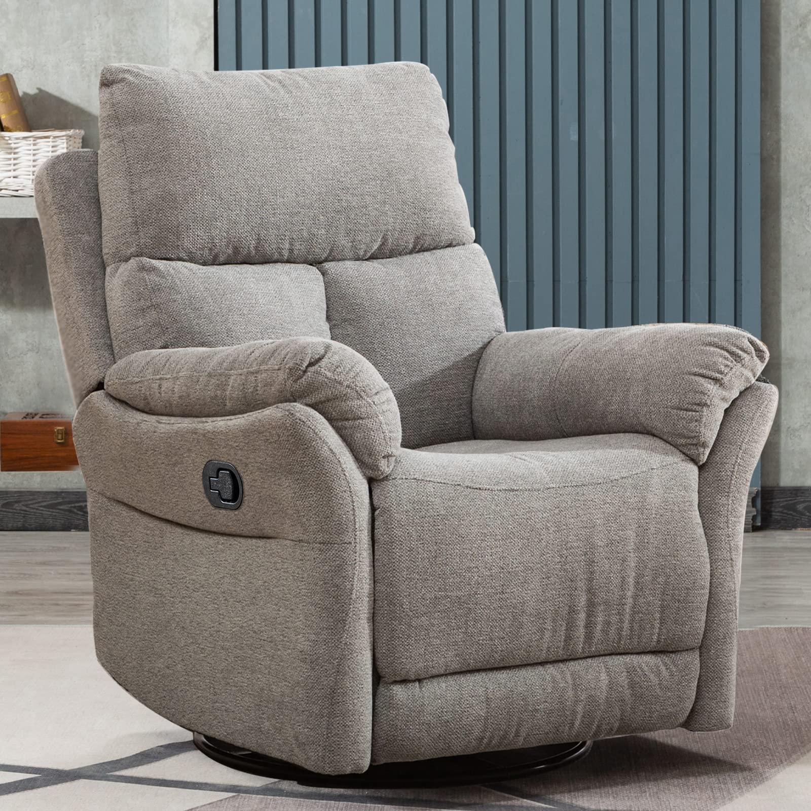 ANJ HOME ANJ Swivel Rocker Fabric Recliner chair - Reclining chair Manual, Single Modern Sofa Home Theater Seating for Living Room (Silve