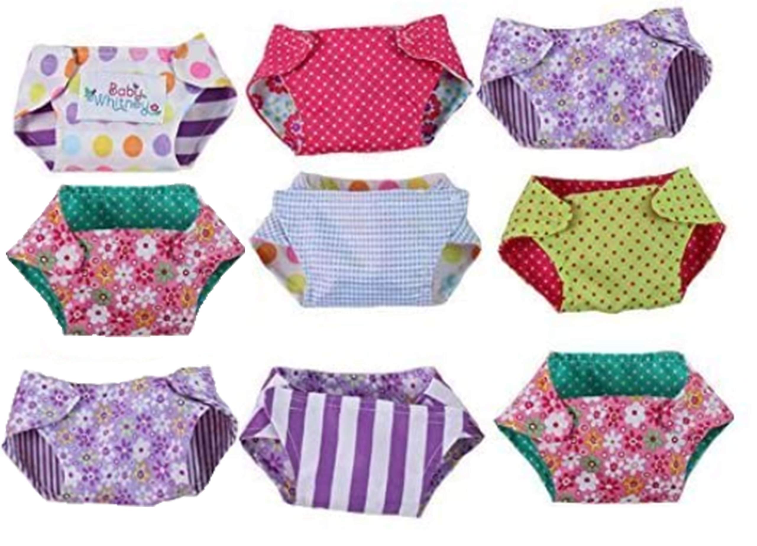 Baby Whitney Reversible Baby Doll 9-Pack Cloth Diaper Set, Assorted | Baby Doll Diapers Set, Doll Diapers, Pretend Diapers, Baby Dolls Diaper