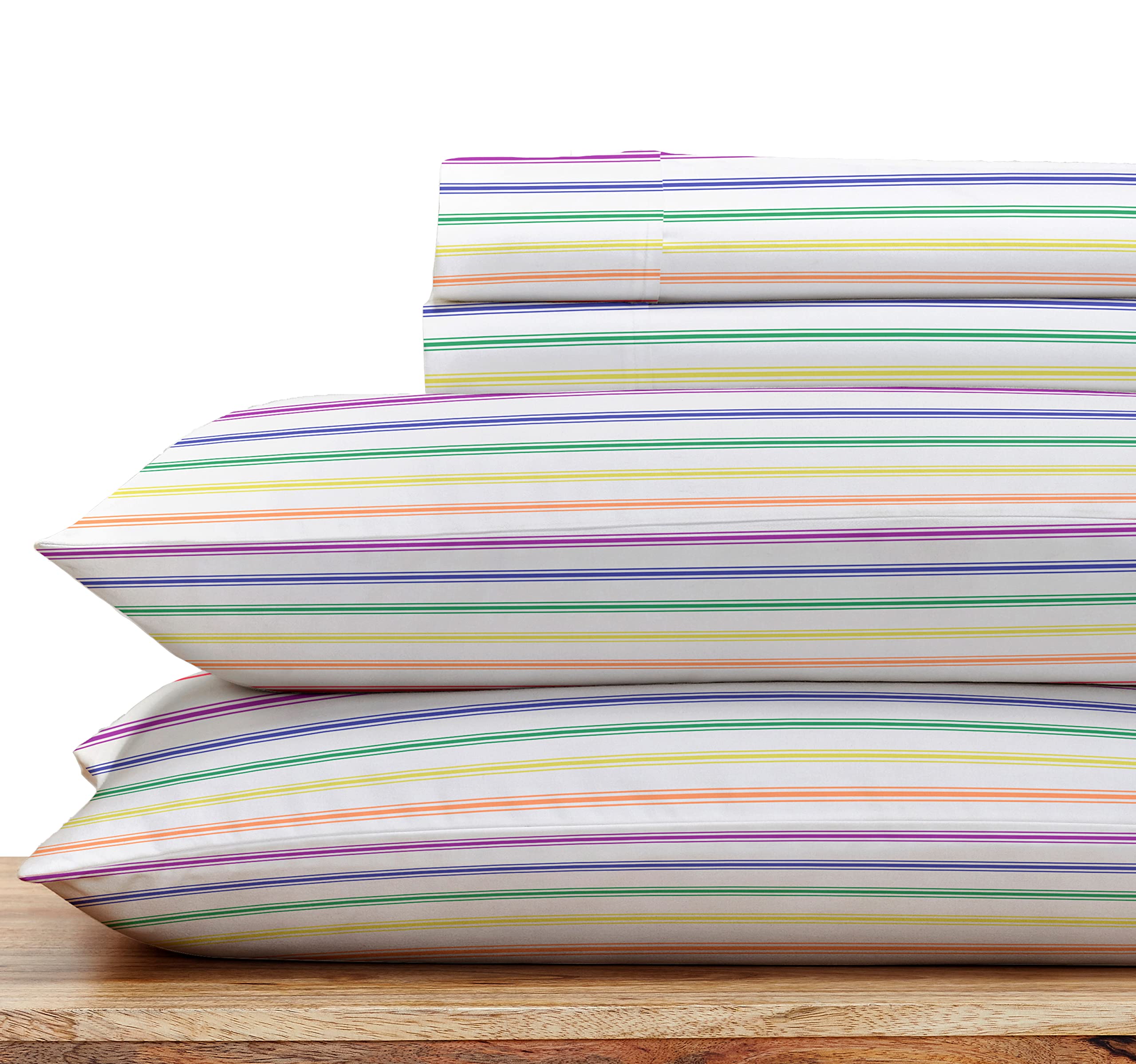 california Design Den Rainbow Stripe Full Sheet Set, 4 Piece 100% cotton Sheets Deep Pocket, Luxury 400 Thread count Sateen (Rai