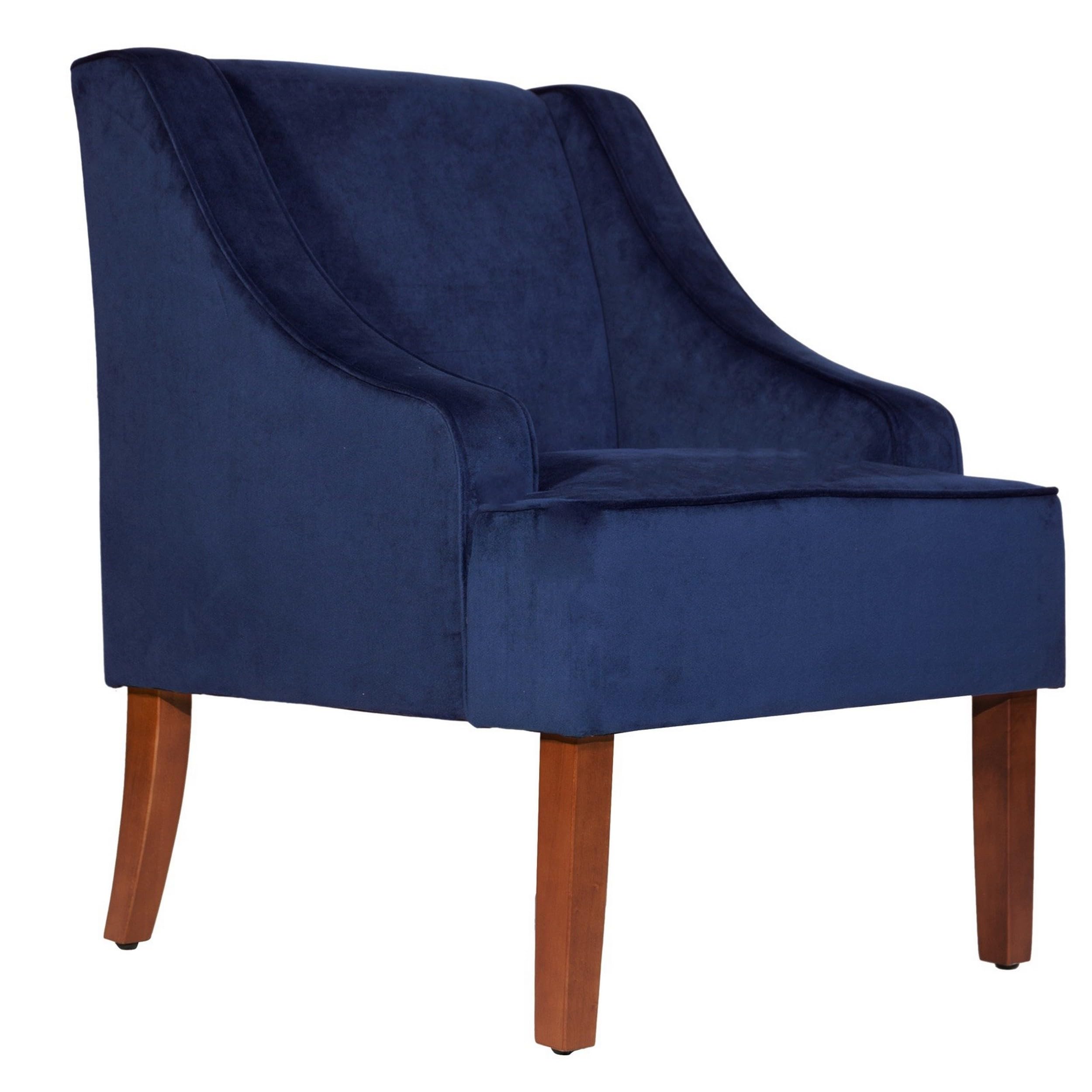 Benjara Wooden Accent Chair with Swooping Armrests, Blue and Brown