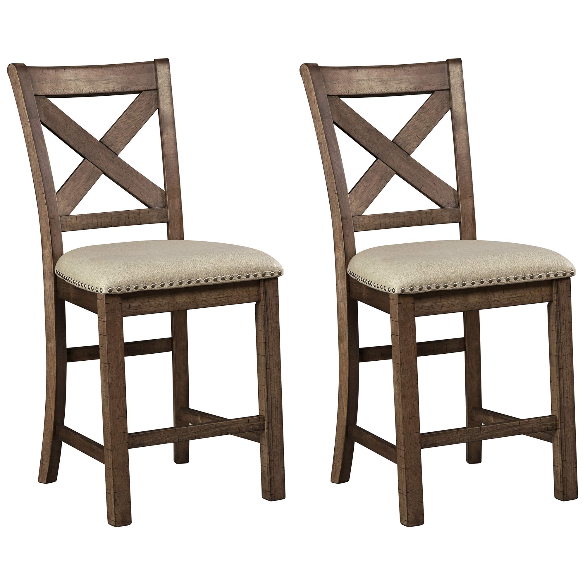 Signature Design by Ashley Moriville Rustic Farmhouse 24.5" Upholstered Barstool, 2 Count, Beige & Brown