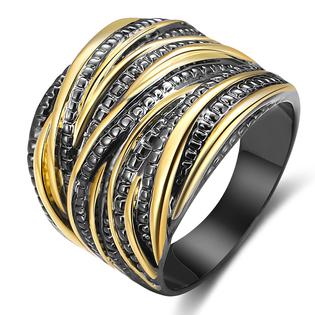 Mytys 2 Tone Intertwined crossover Statement Ring Fashion chunky Band Rings  for Women Black gold Silver