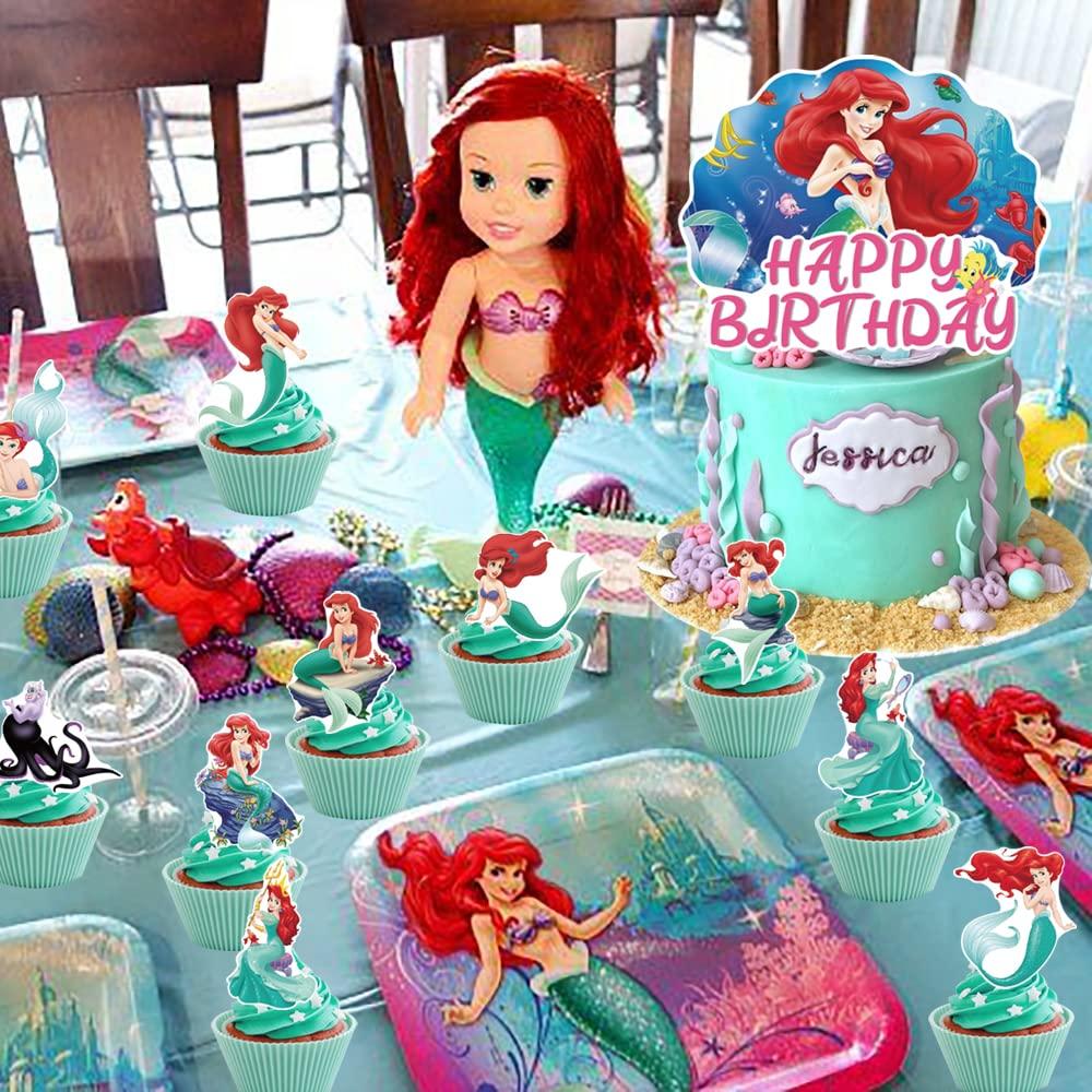 QICI 25Pcs Little Mermaid Ariel Party cake Decorations, cute Little Mermaid Ariel Birthday cupcake Toppers cartoon Mermaid Ariel Them