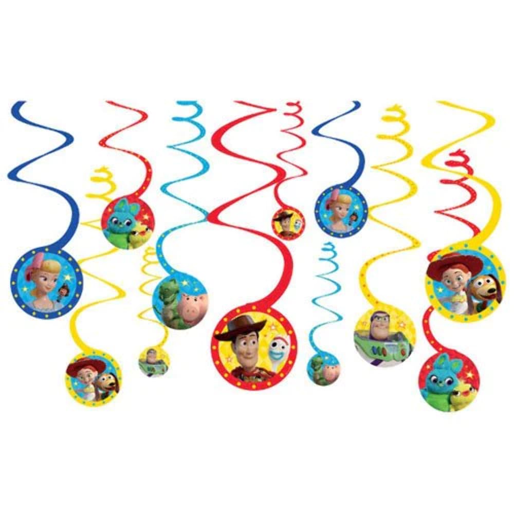 Amscan Disney Toy Story 4 Spiral Decorations - (12 count) - Vibrant Party Decor Featuring Woody, Buzz & Friends - Perfect For Birthdays