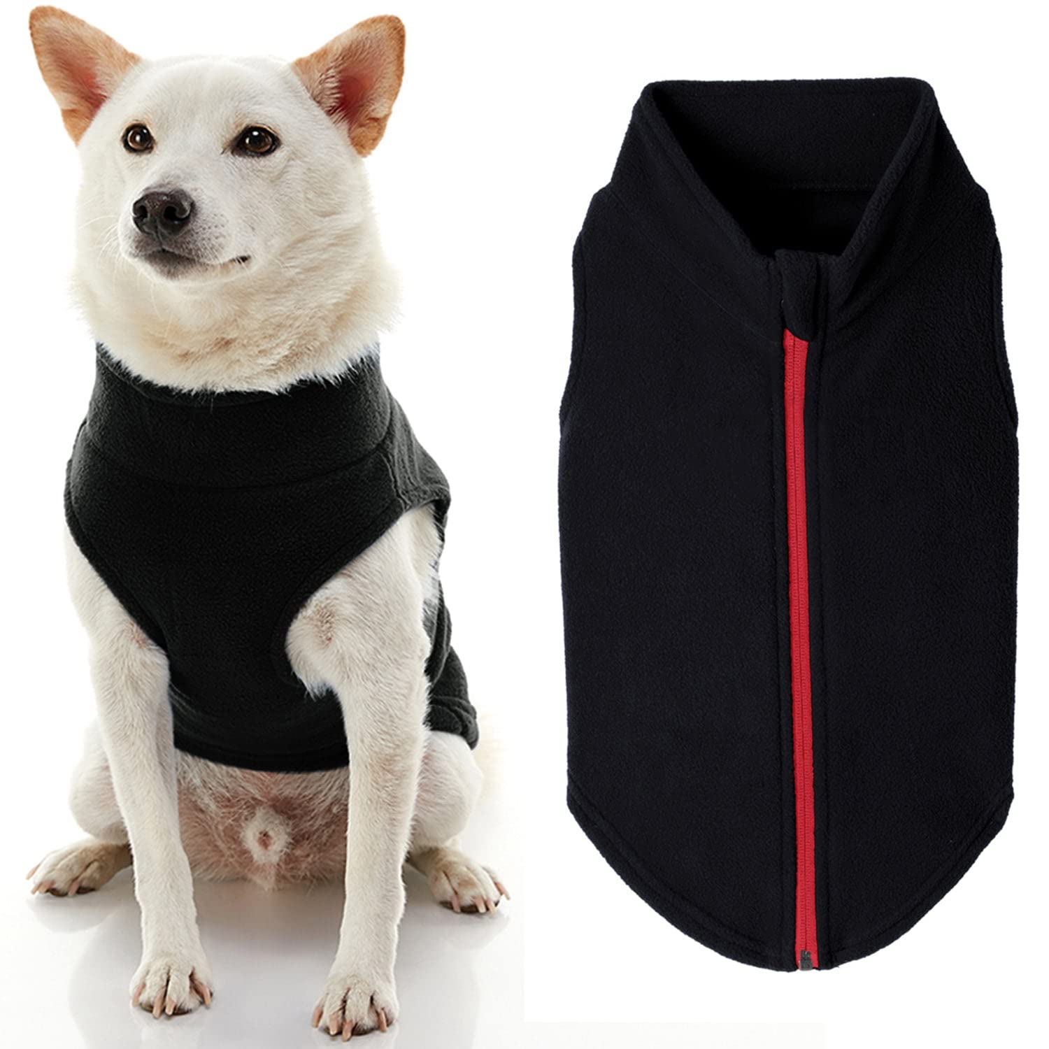 gooby Zip Up Fleece Dog Sweater - Black, 2X-Large - Warm Pullover Fleece Step-in Dog Jacket with Dual D Ring Leash - Winter Smal