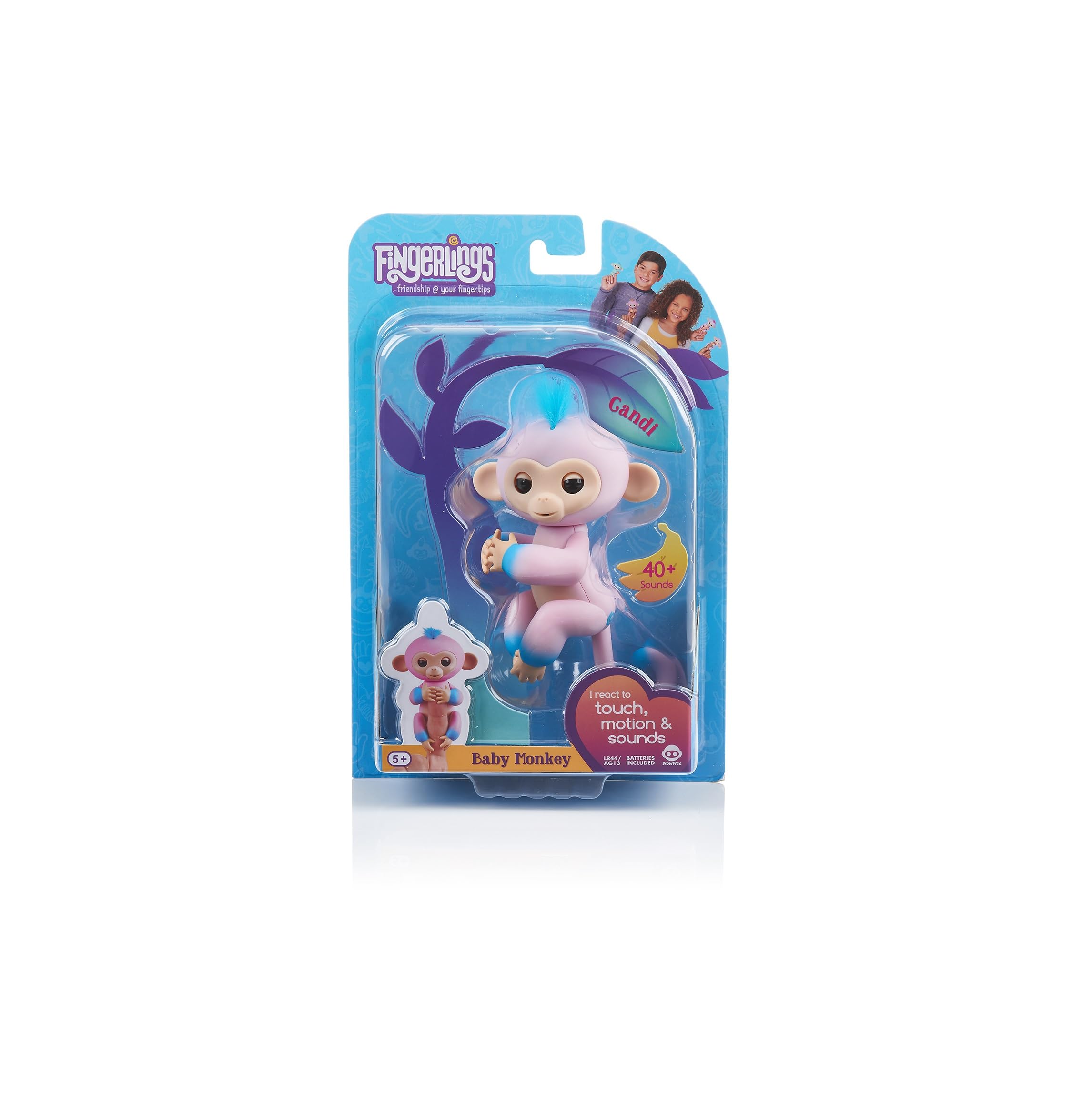 WowWee Fingerlings 2Tone Monkey - candi (Pink with Blue Accents) - Interactive Baby Pet (3722)