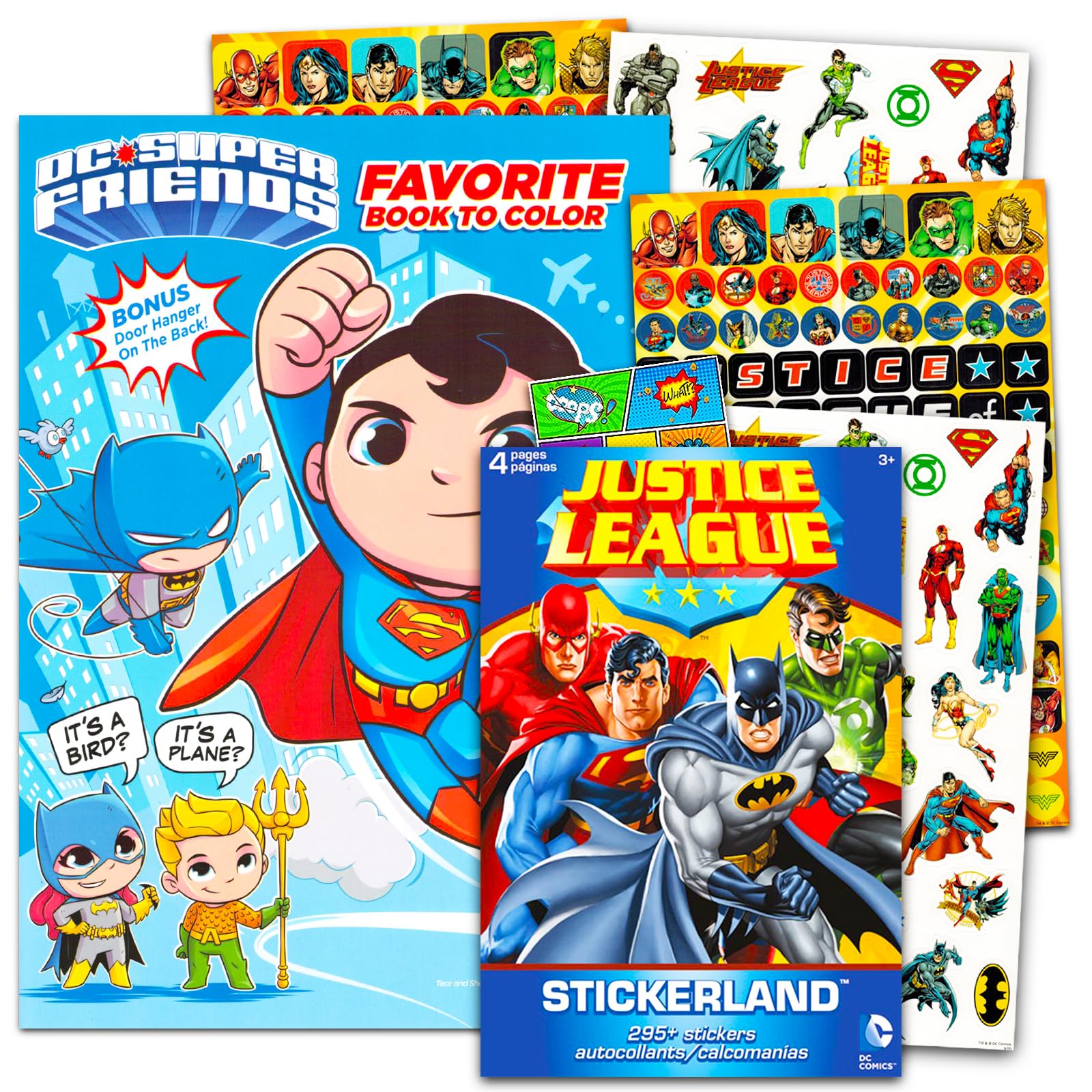 DC Comics Dc Justice League coloring Book Bundle with Over 295 Stickers Specialty Separately Licensed gWW Reward Sticker Batman Superman a