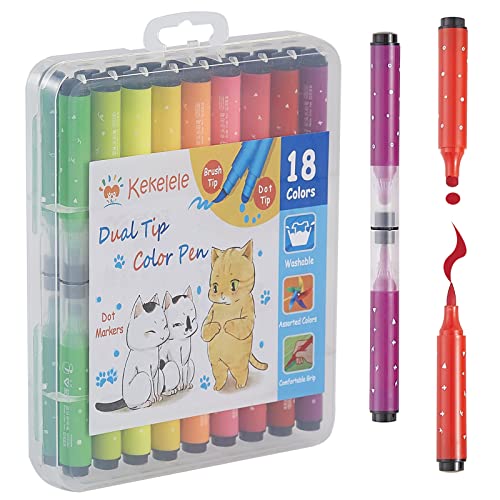 Kekelele Dual Tip Dot Markers for Kids, 18 colors Dot Marker Pens (Brush  Tip & Dot Tip), Washable Markers for coloring Journalin
