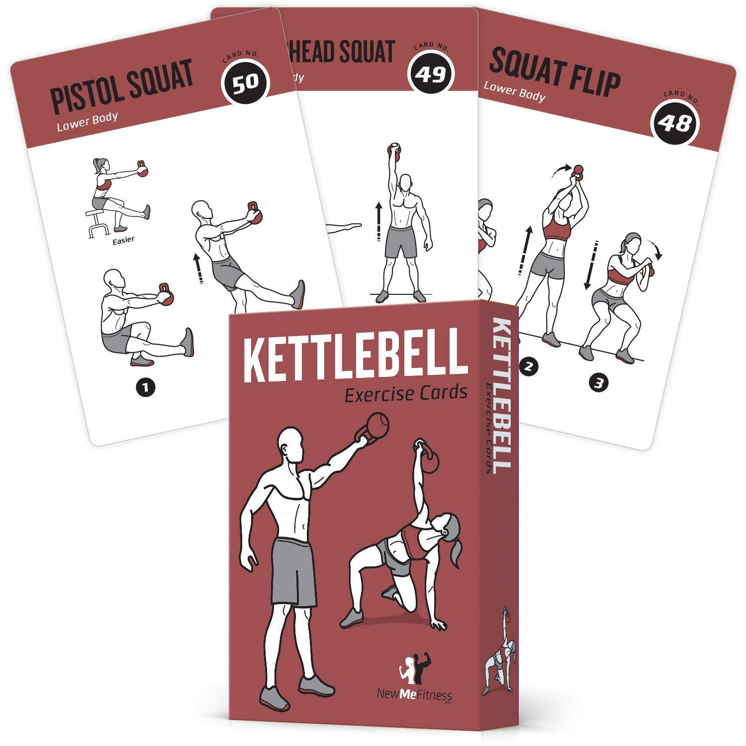 NewMe FitnessAKettlebell Workout cards, Instructional Fitness Deck for Women & Men, Beginner Fitness guide to Training Exercises