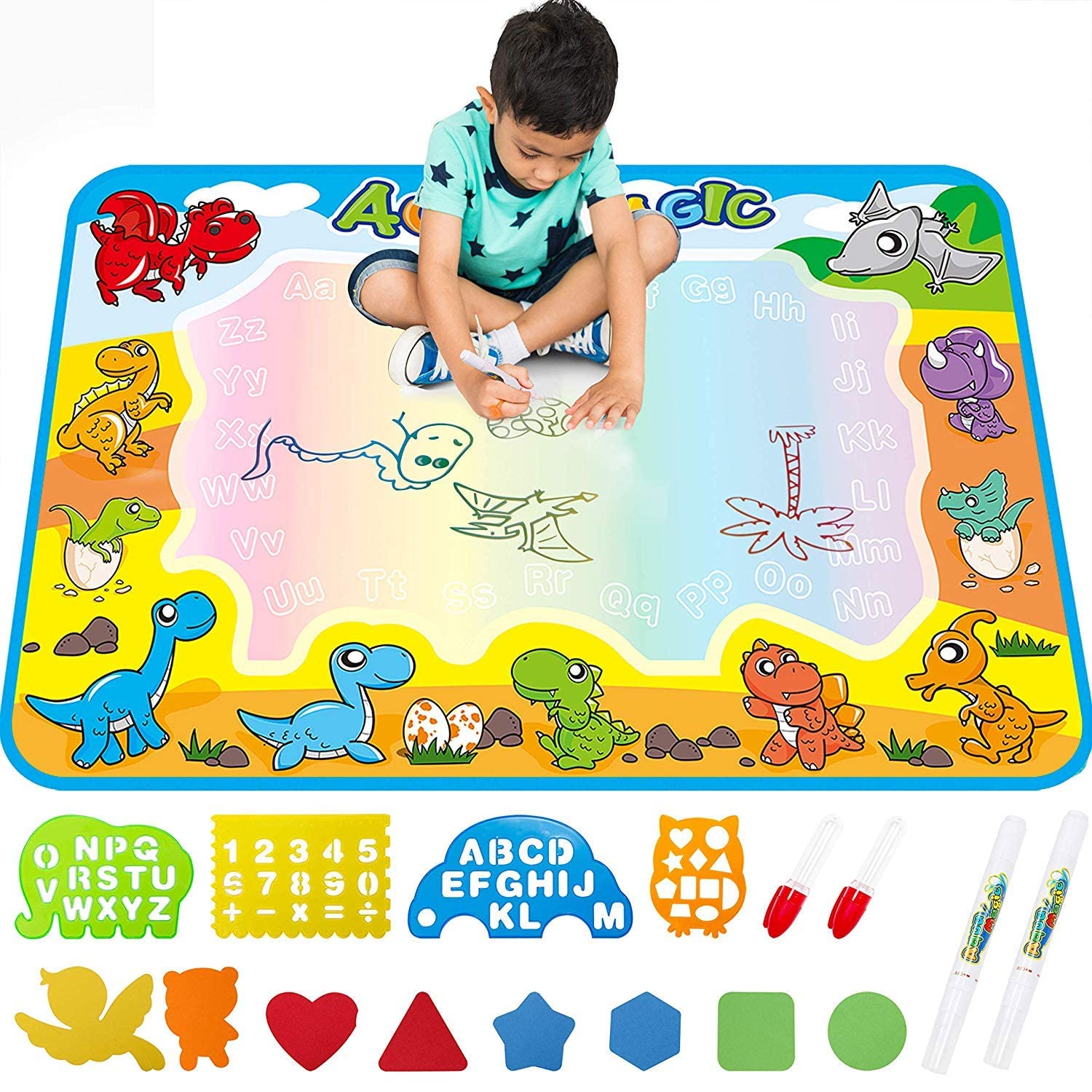 Free To Fly Kids Toys Water Doodle Mat: Dinosaur Painting coloring Pad for Toddlers 1-3 - Aqua Magic Drawing Board for 2 3 4 Year Old Toddle
