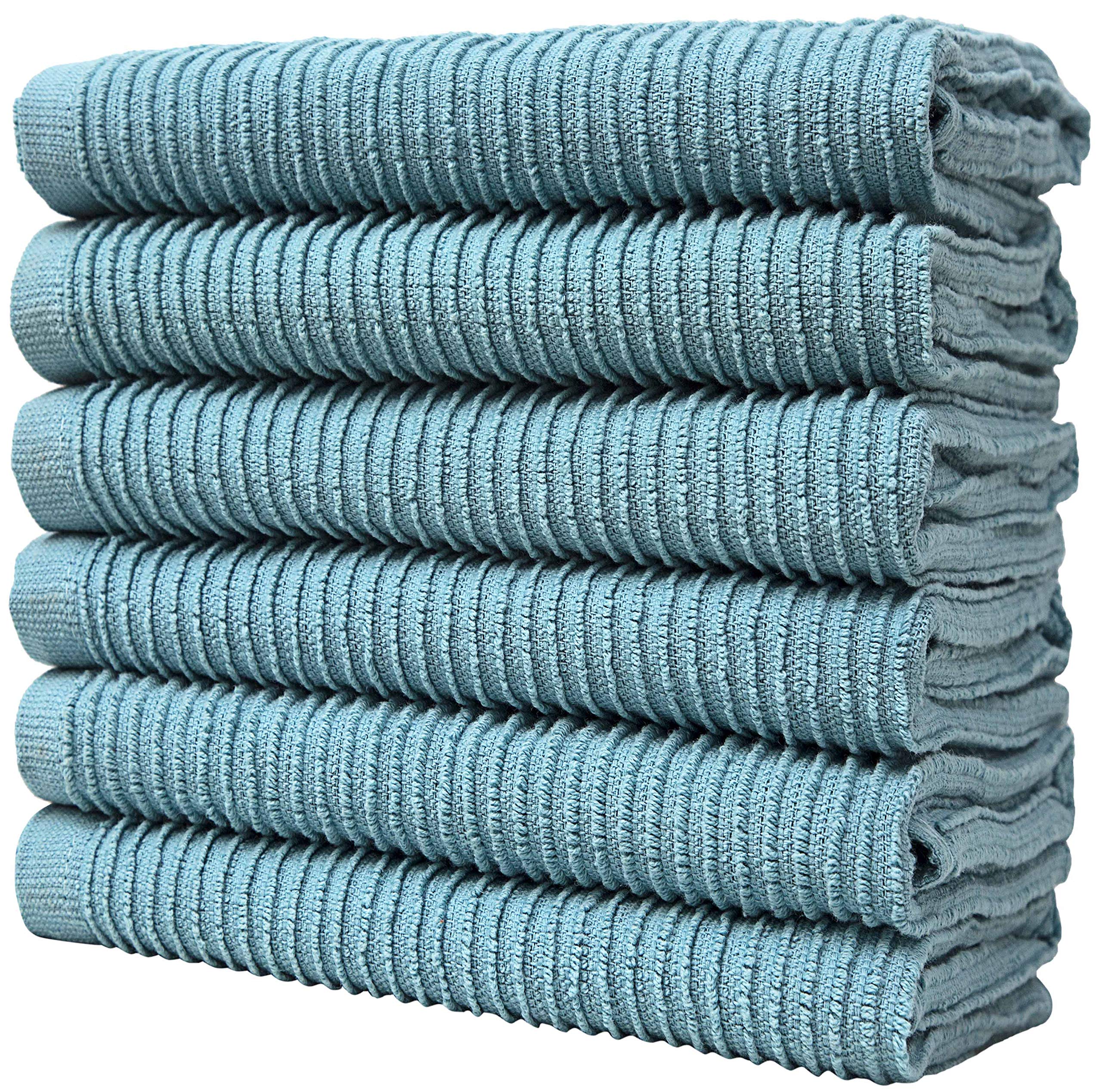 DecorRack 6 Kitchen Towels, 100% Cotton, 16 x 27 inches, White, Navy Blue  and Teal, 6 Pieces 