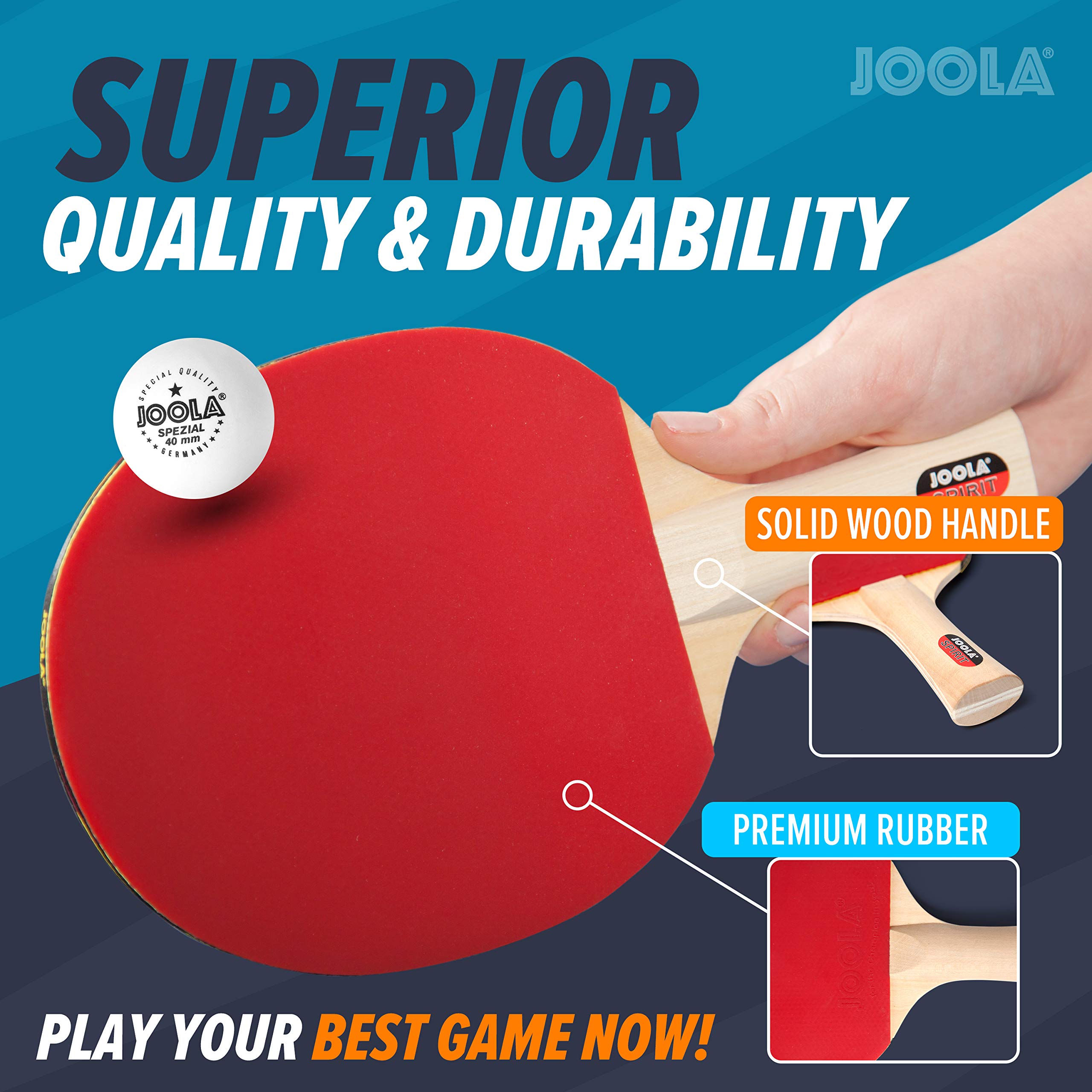 JOOLA Family Premium Table Tennis Bundle Set - 4 Regulation Ping Pong Paddles, 10 Training 40mm Ping Pong Balls, and carrying ca