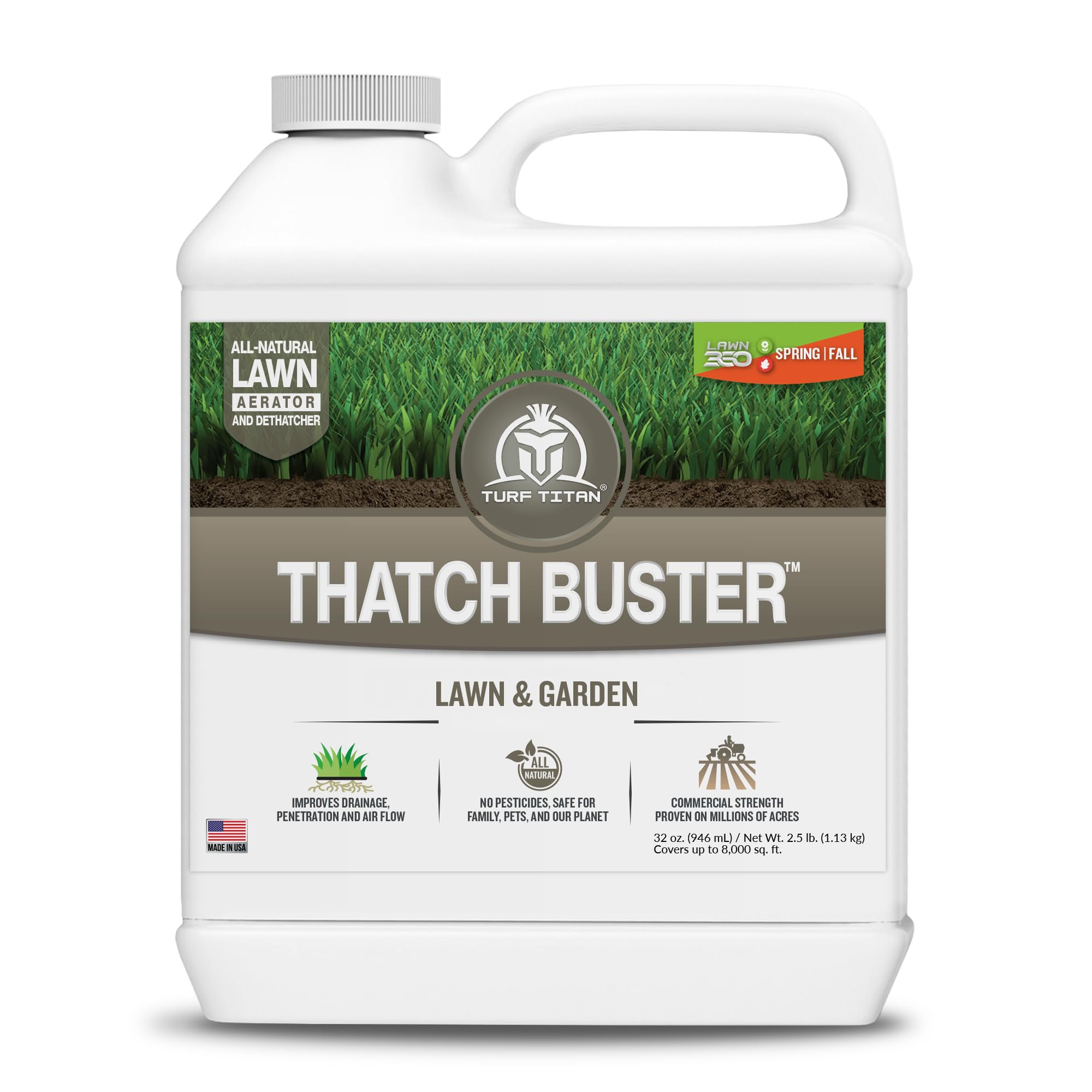 Turf Titan Thatch Buster - Liquid Aeration for Lawn Soil - Easy-to-Use Liquid Soil Loosener and Soil conditioner for Lawns - 32
