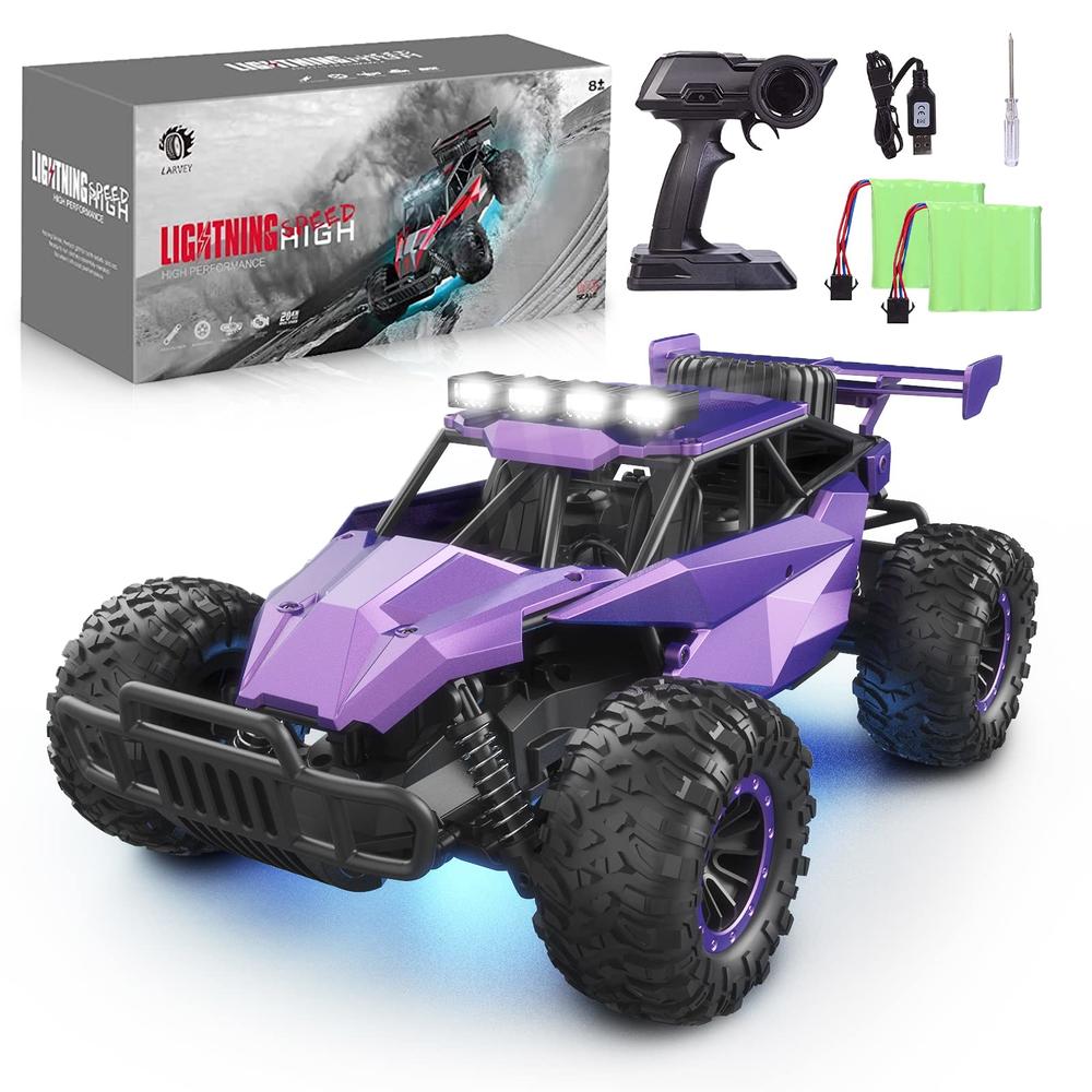 LARVEY 2WD 1:16 Scale Purple Remote control car, 20 Kmh High Speed girls Remote control car Monster Vehicle with LED Headlights 