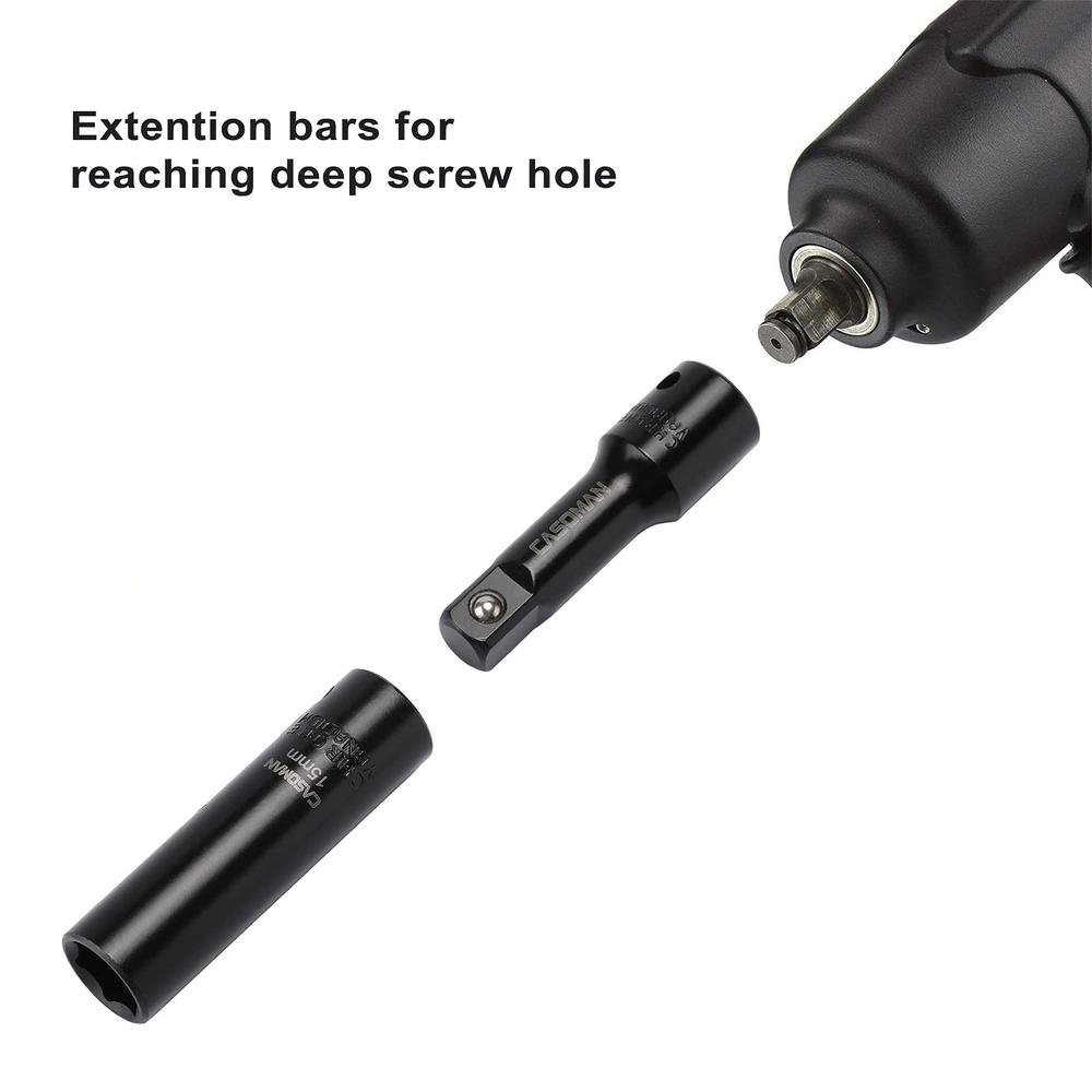 cASOMAN complete 12-Inch Drive Deep Impact Socket Set, Metric, cR-V,10-24mm, 6 Point, 19-Piece Sockets Set with Extension Bar an