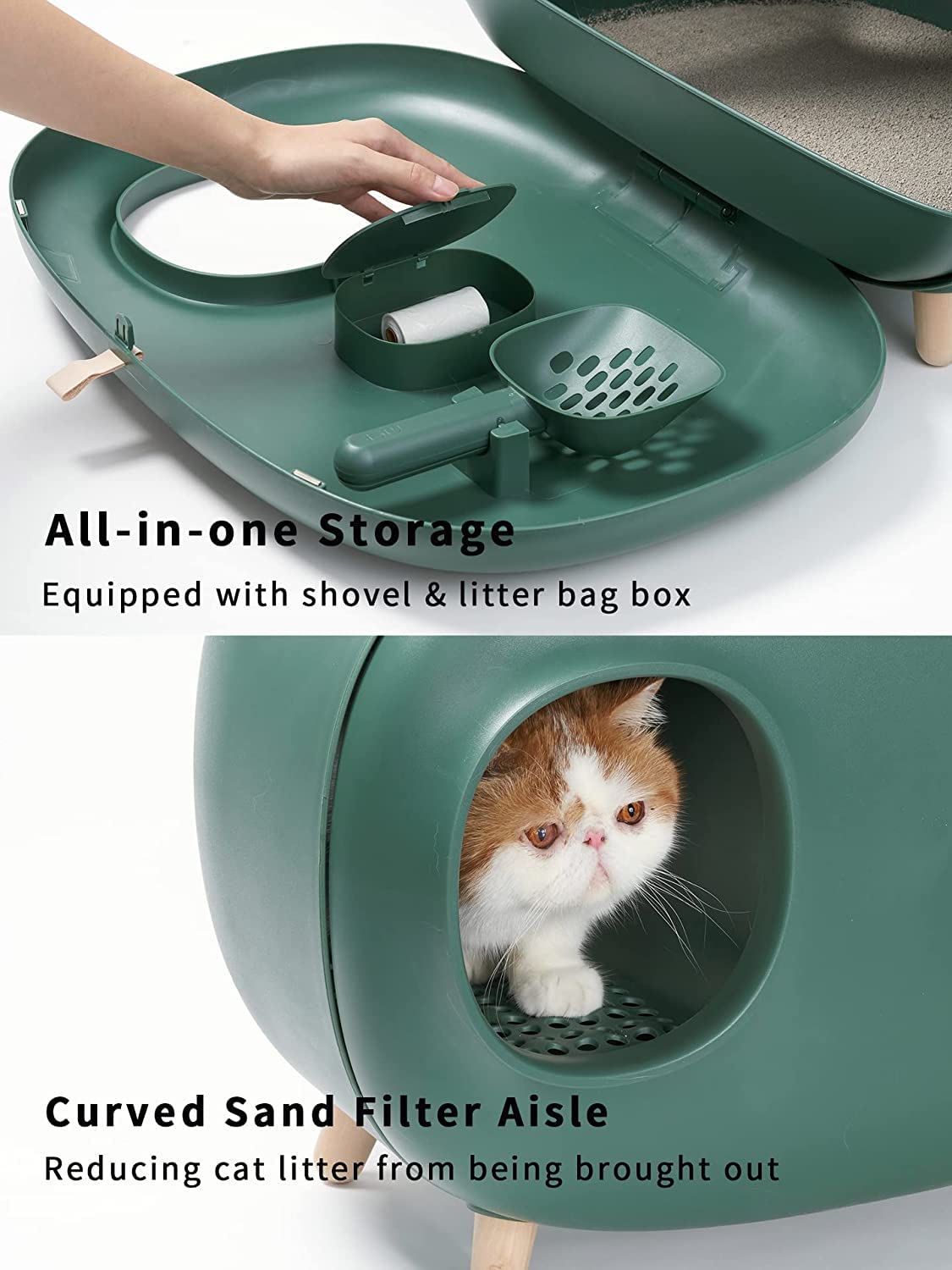 Sikoon MS cat Litter Box for Easier Handling, Enclosed Design, Prevent Sand Leakage, Easy to clean and Assembly and Large Space, with c