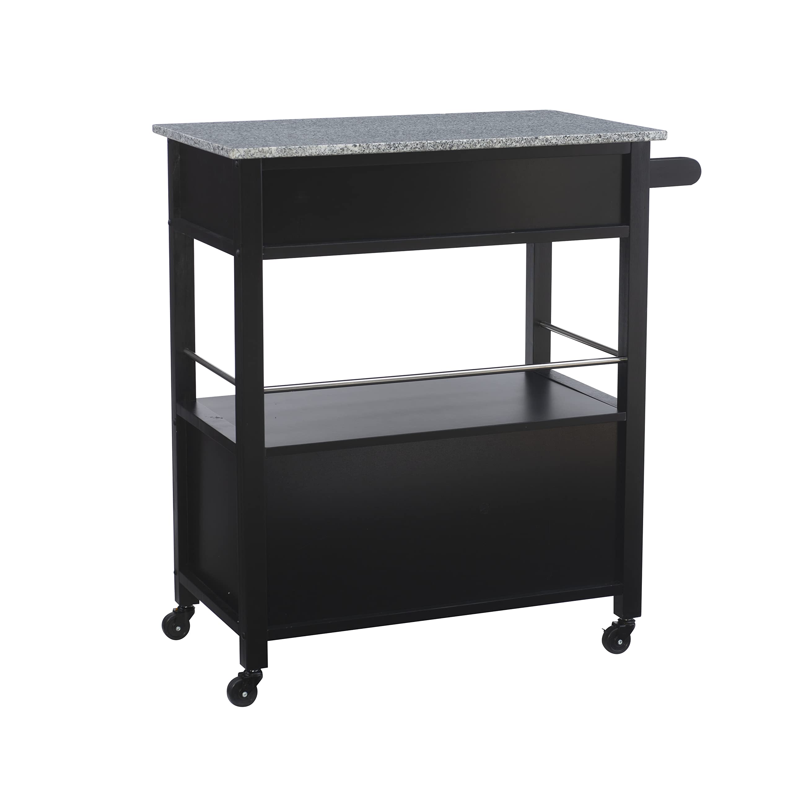 Linon cameron granite Top Kitchen cart, 3602 x 2402 x 1799, Black