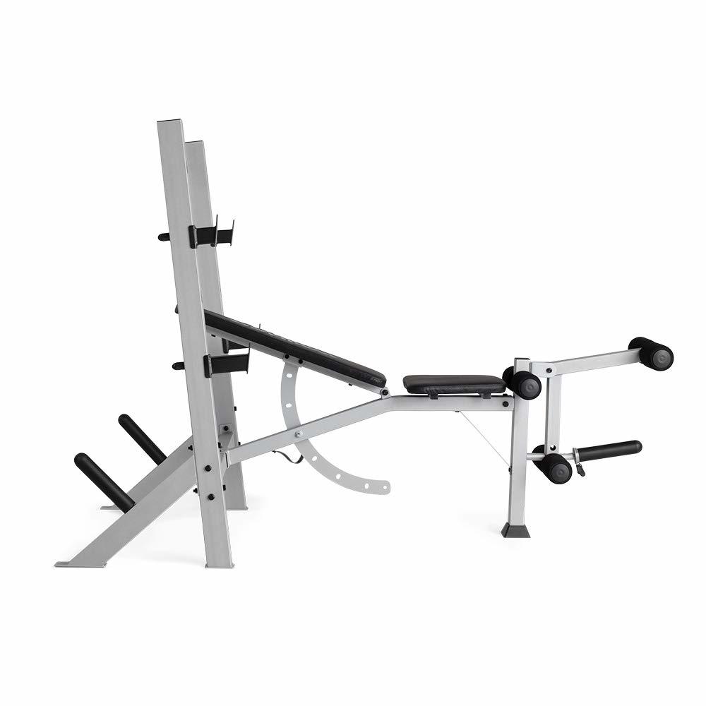 Weider Platinum Olympic Weight Bench and Rack with Adjustable Spotting Arms and Integrated Leg Developer