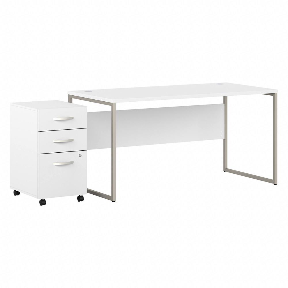 Bush Furniture Bush Business Furniture Hybrid computer Table Desk with 3 Drawer Mobile File cabinet, 60W x 30D, White