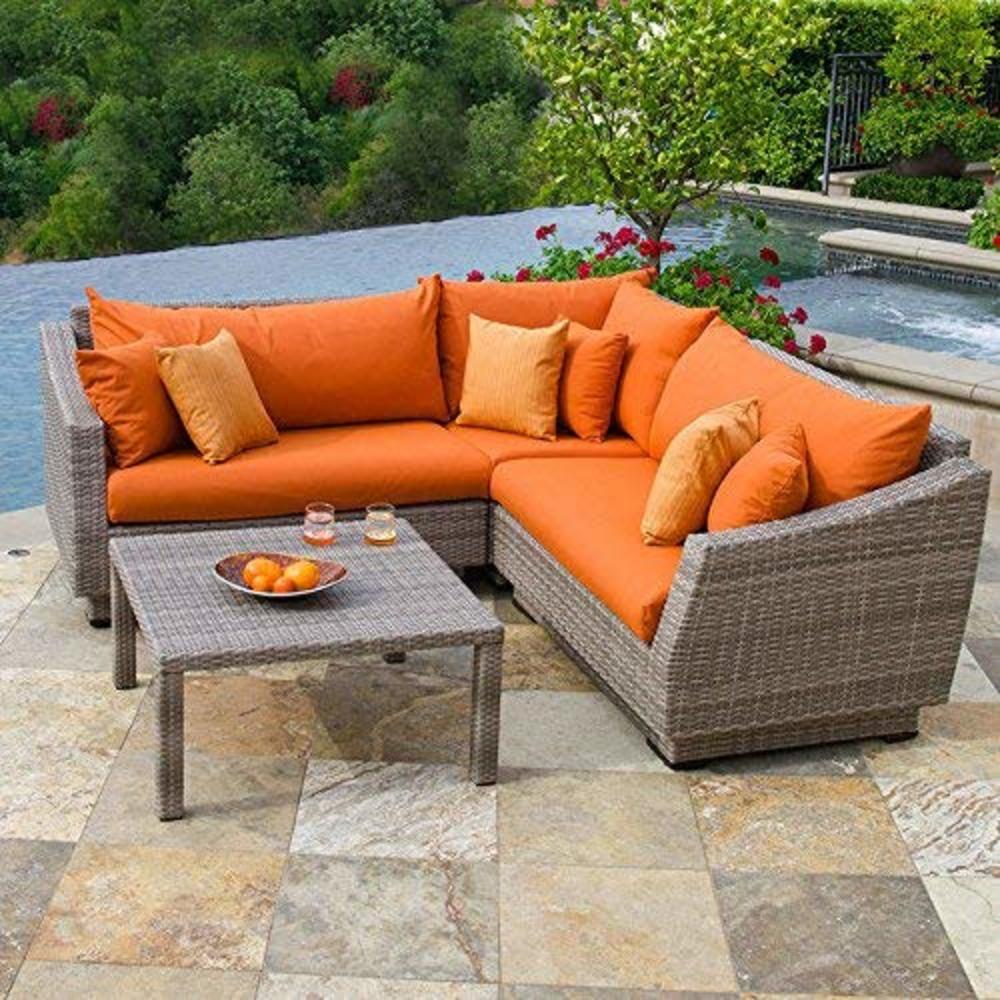 RST Brands RST Outdoor OP-PESS4-cNS-TKA-K cannes 4 Piece Sunbrella Patio Sectional and Table, Adjustable Feet, Resin Wicker, Fade Resistant