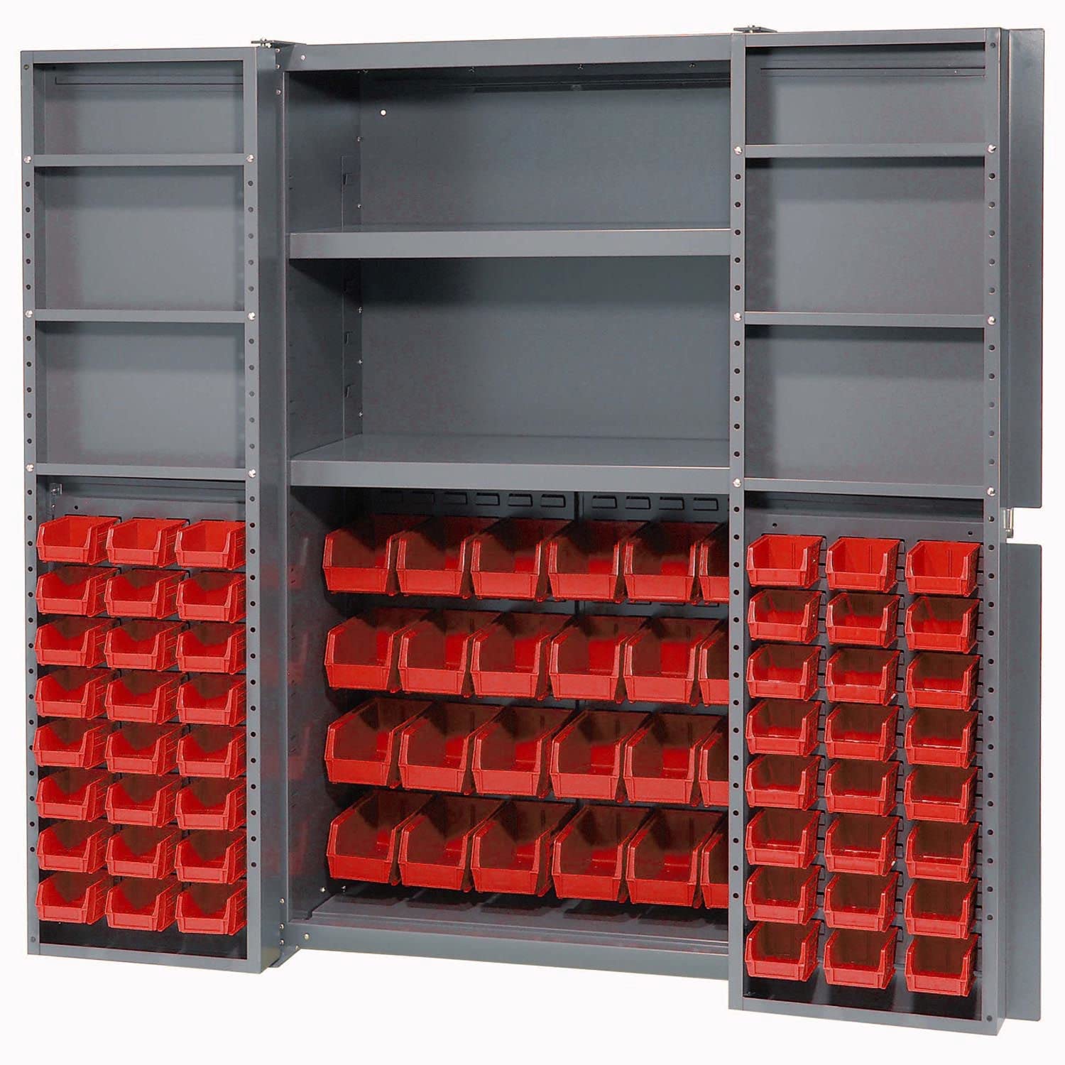 global Industrial Bin cabinet with 72 Red Bins, 38x24x72, Unassembled