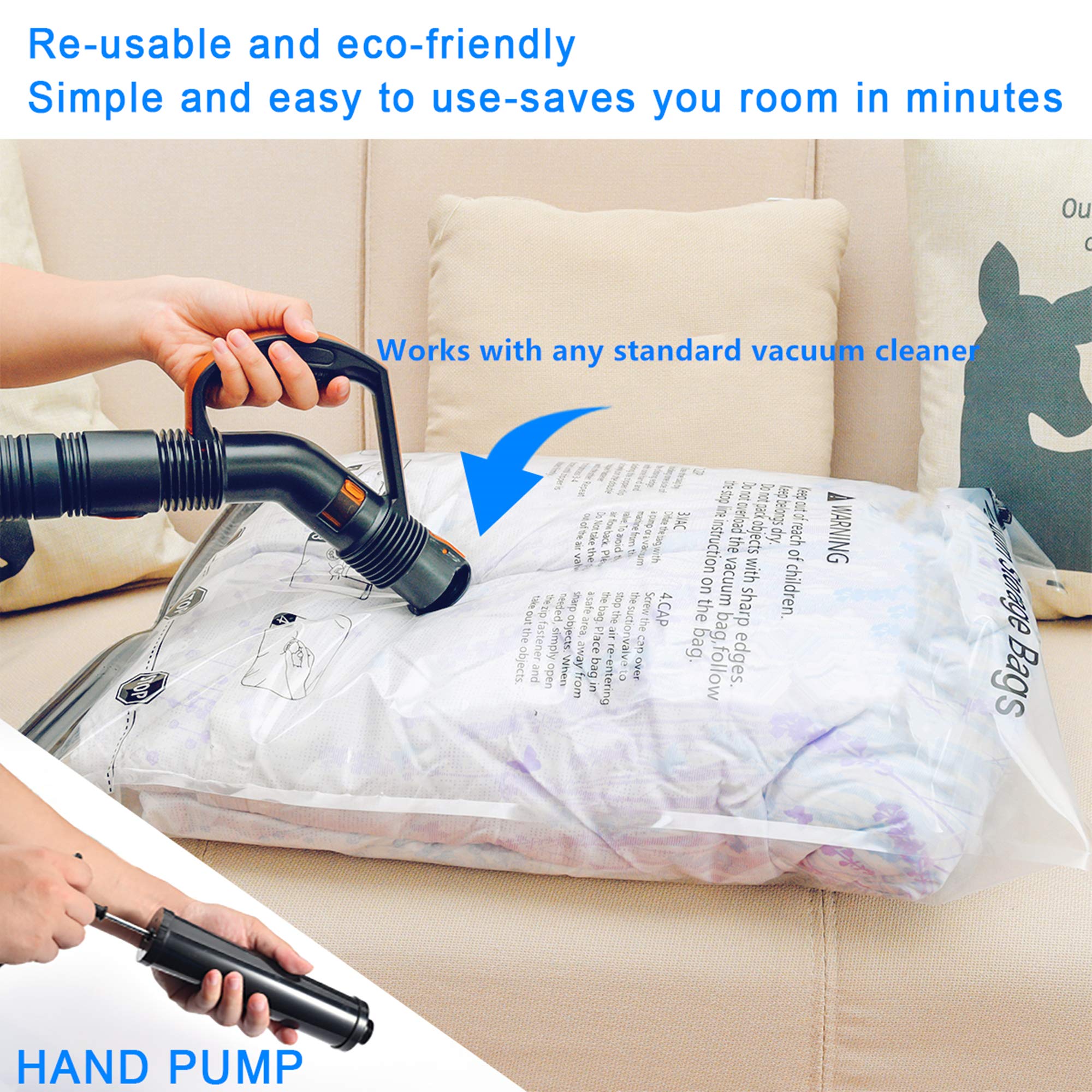 SUOCO Space Saver Bags (3 Jumbo, 3 Large, 3 Medium) Vacuum Storage Sealer Bags for Blankets Clothes Pillows Comforters with Hand Pump