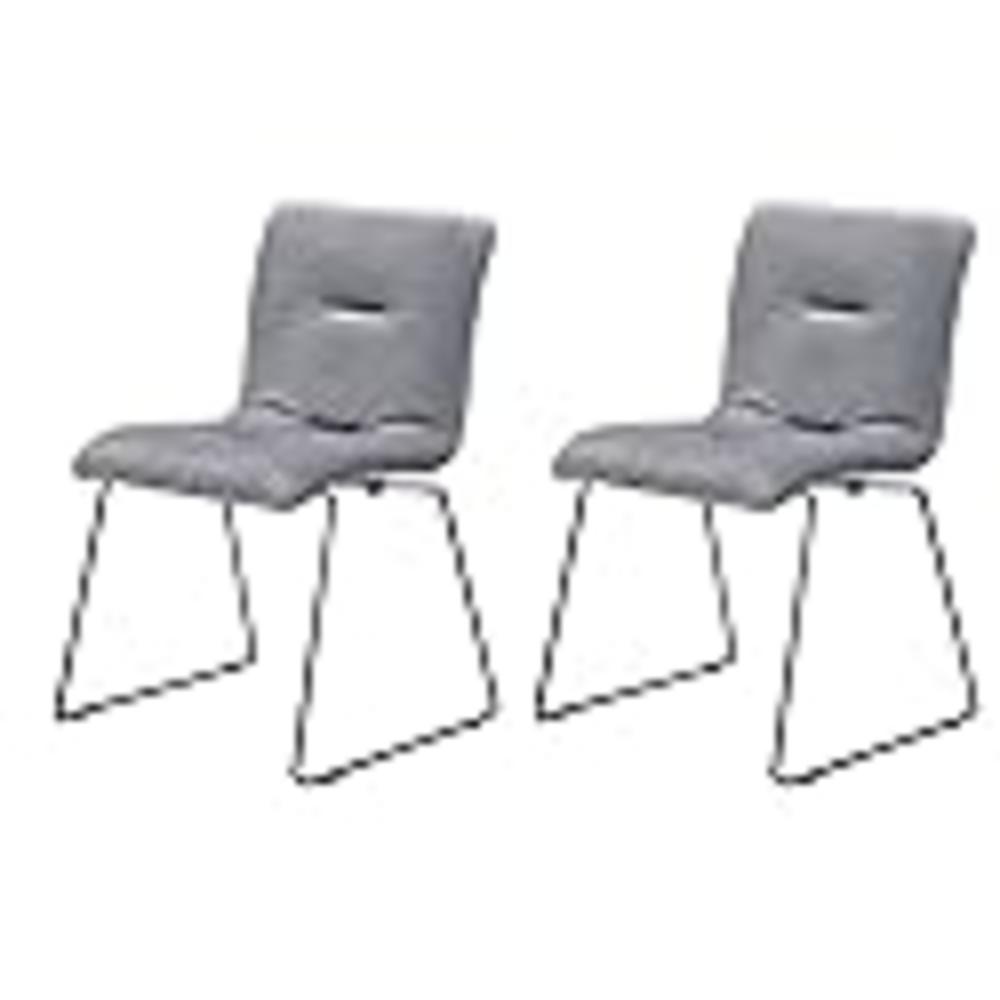 Benjara Fabric Tufted Metal Dining Chair with Sled Legs Support, Set of 2, Gray