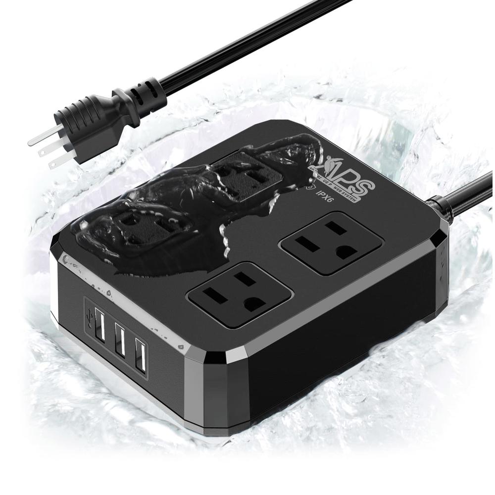 APS Outdoor Power Strip Weatherproof, Waterproof Surge Protector with 4 Wide Outlet with 3 USB Ports, 6FT Long Extension Cord,1875W 