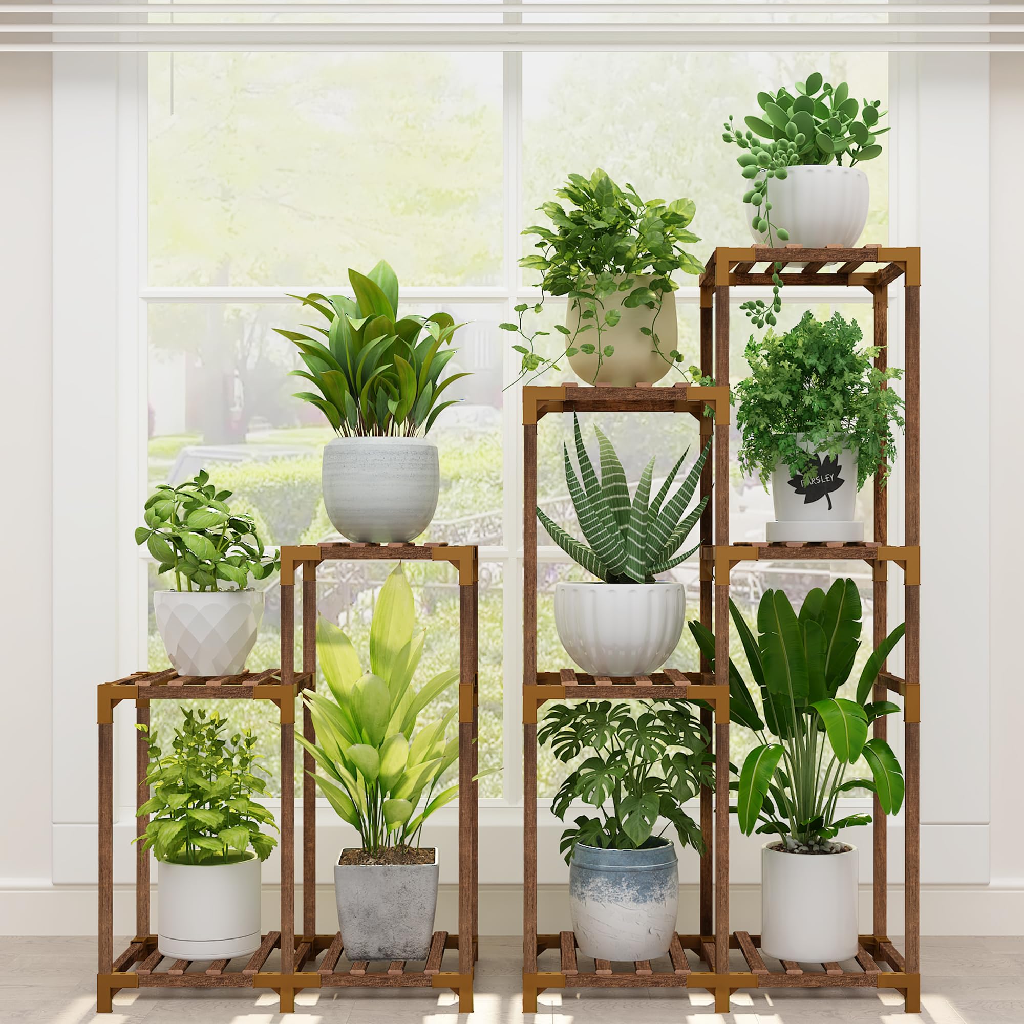 HOMKIRT HOMOKIRT Plant Stands Indoor Clearance, 10 Tier Plant Shelf for Multiple Tall Plants, Wood Corner Plant Stand Rack Holder Flower