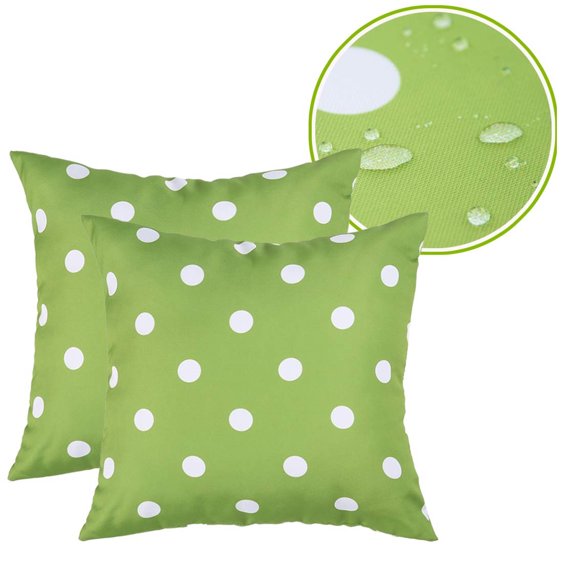 Eternal Beauty Set of 2 Outdoor Pillow Covers Waterproof Throw Pillow Covers for Christmas Outdoor Patio Furniture, Green Polka 