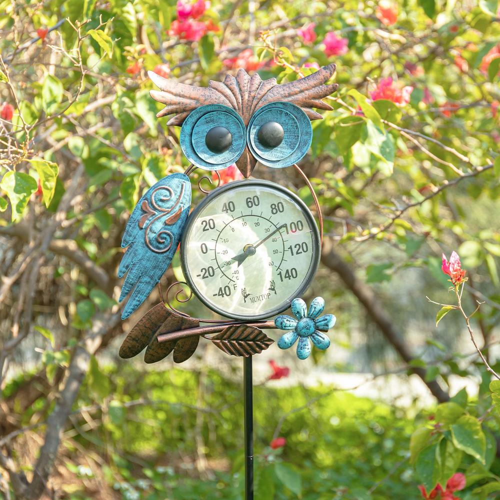 MUMTOP Outdoor Thermometer - 42 Inch Metal Owl Garden Stake Outside Thermometer for Patio, Yard and Garden