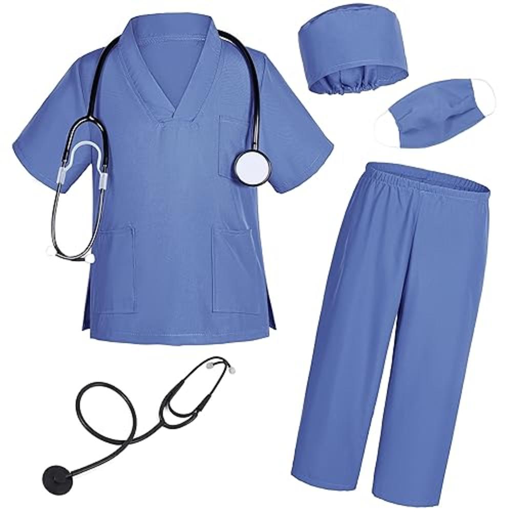 TOGROP Doctor Costume for Kids Scrubs Pants with Accessories Set Toddler Children Cosplay 4T-5T Lake Blue
