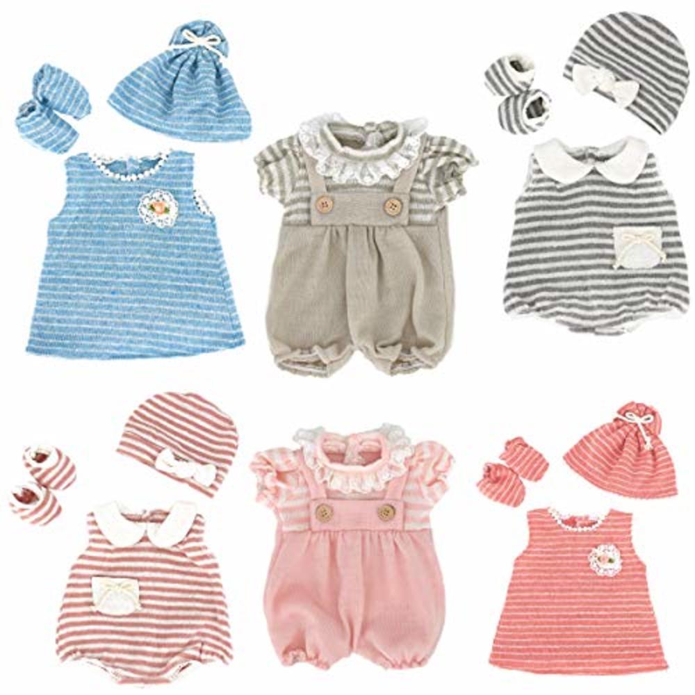 DC-BEAUTIFUL 6 Set Clothes Gift for Infant, Girl Baby, 14 Inch -18 Inch Includes Doll Outfits Dress Hat Socks, Total 14 Pcs Ones