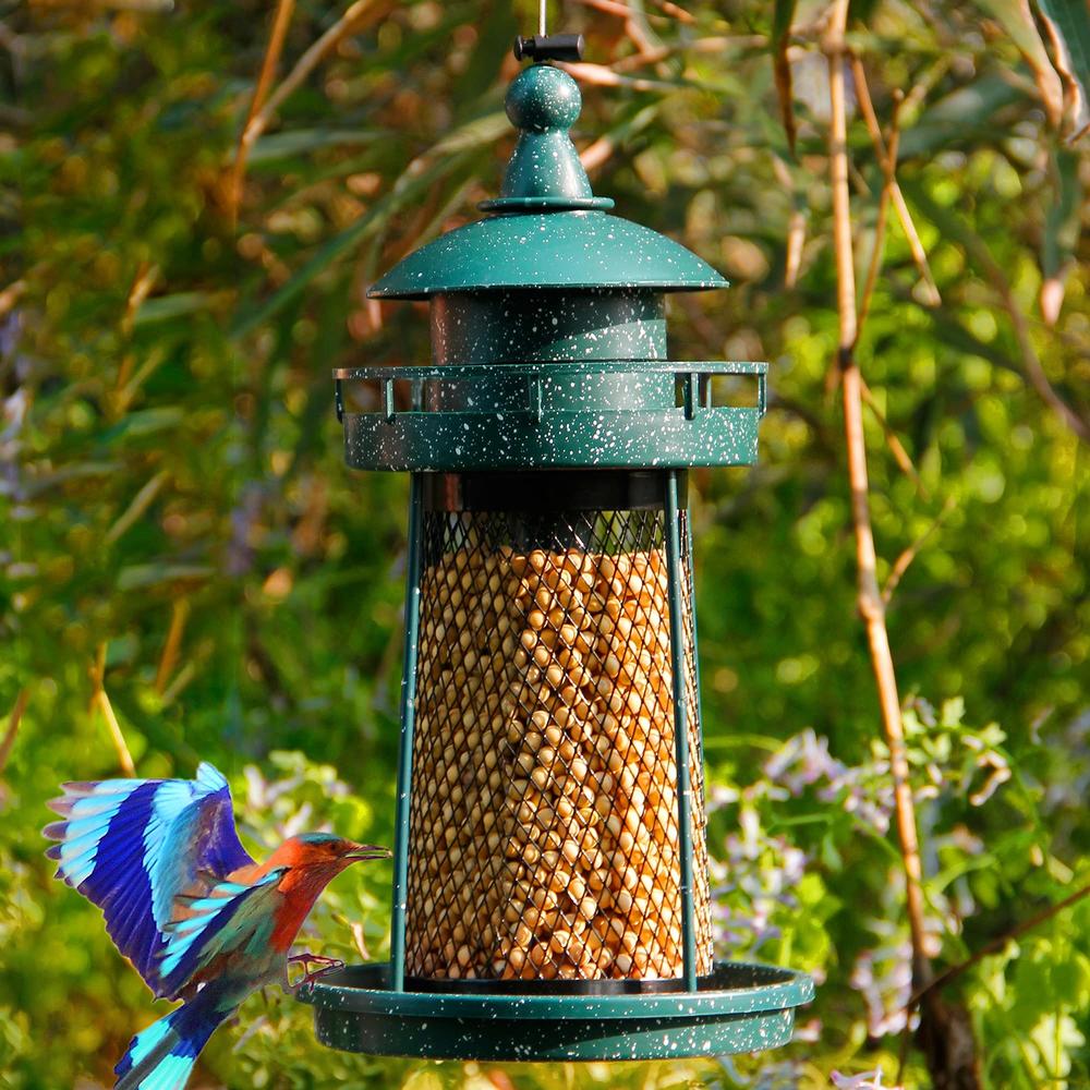 Twinkle Star Wild Bird Feeder Hanging for Garden Yard Outside Decoration, Panorama Gazebo Birdfeeder, Lighthouse Shaped (Green)
