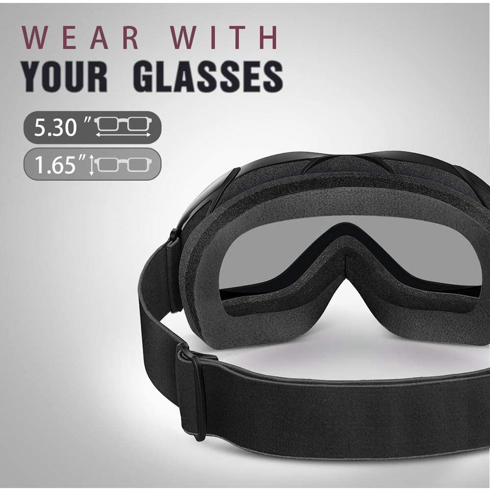 OutdoorMaster OTG Ski Goggles - Over Glasses Ski/Snowboard Goggles for Men, Women & Youth - 100% UV Protection (Black Frame + VL