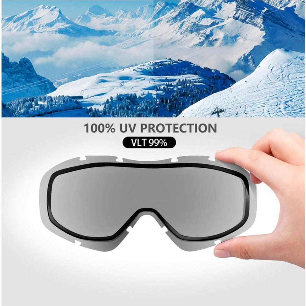 OutdoorMaster OTG Ski Goggles - Over Glasses Ski/Snowboard Goggles for Men, Women & Youth - 100% UV Protection (Black Frame + VL
