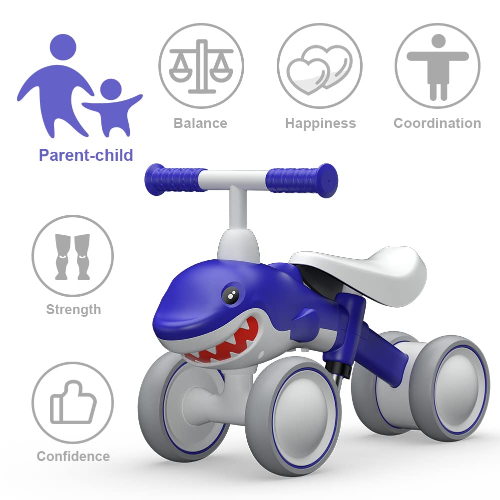 Wdmiya Baby Balance Bike for 1 Year Old Boy Girl,Adjustable Seat and Toddler Ride-on Toys for First Birthday Gift Blue Shark