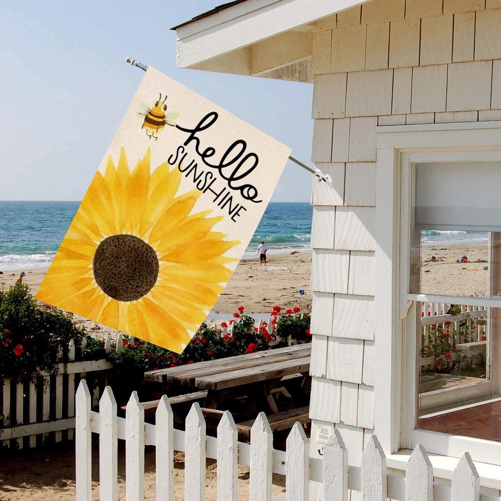 ORTIGIA Hello Sunshine Summer House Flag Double Sided Watercolor Cute Ortigia hello sunshine summer house flag double sided watercolor cute