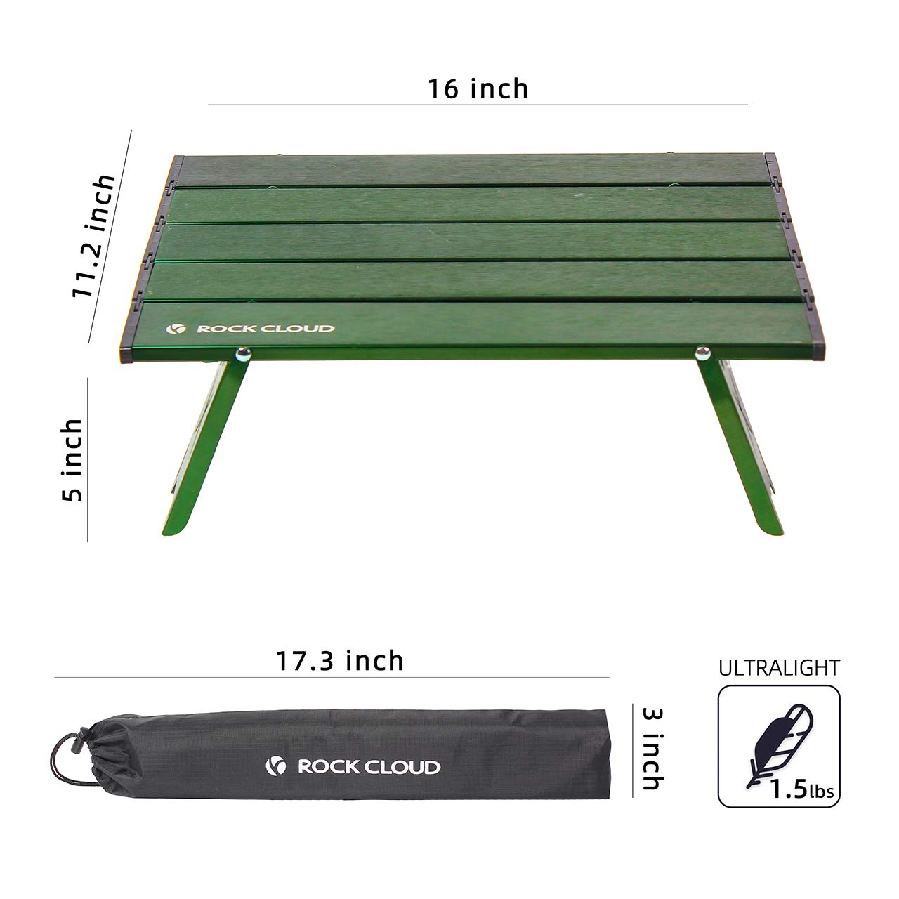 ROCK CLOUD Folding Beach Table Aluminum Portable Camping Table Ultralight, Green