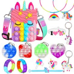 fyjous Fidget Purse, Pop Fidget Push It Bubble Popper Unicorn Bag with Bulk Fidget Bracelets Key Chain Stress Relief Toys for Girls Age