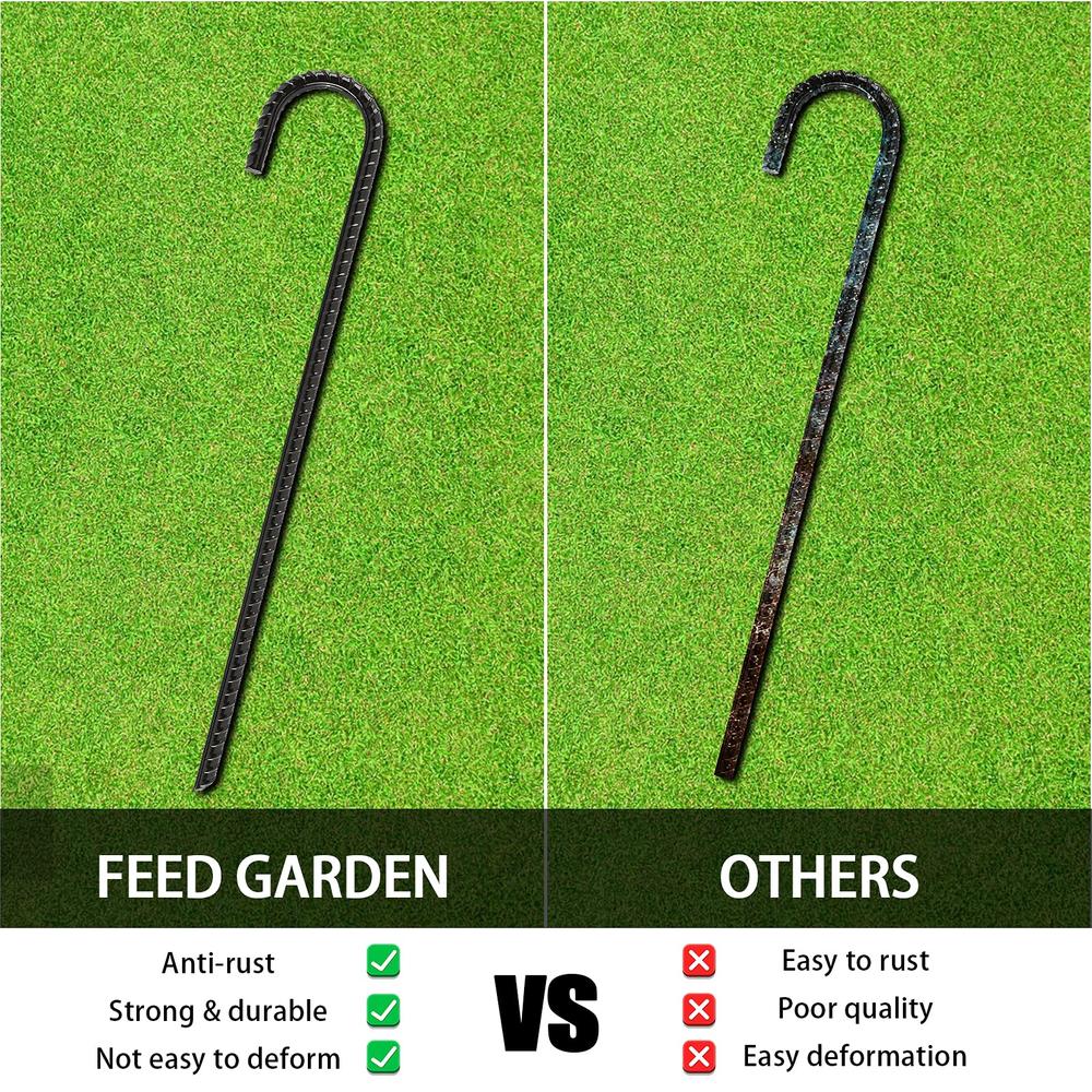 FEED GARDEN 16 Inch 16 Pack Rebar Stakes Heavy Duty J Hook, Ground Stakes Tent Stakes Steel Ground Anchors, Black