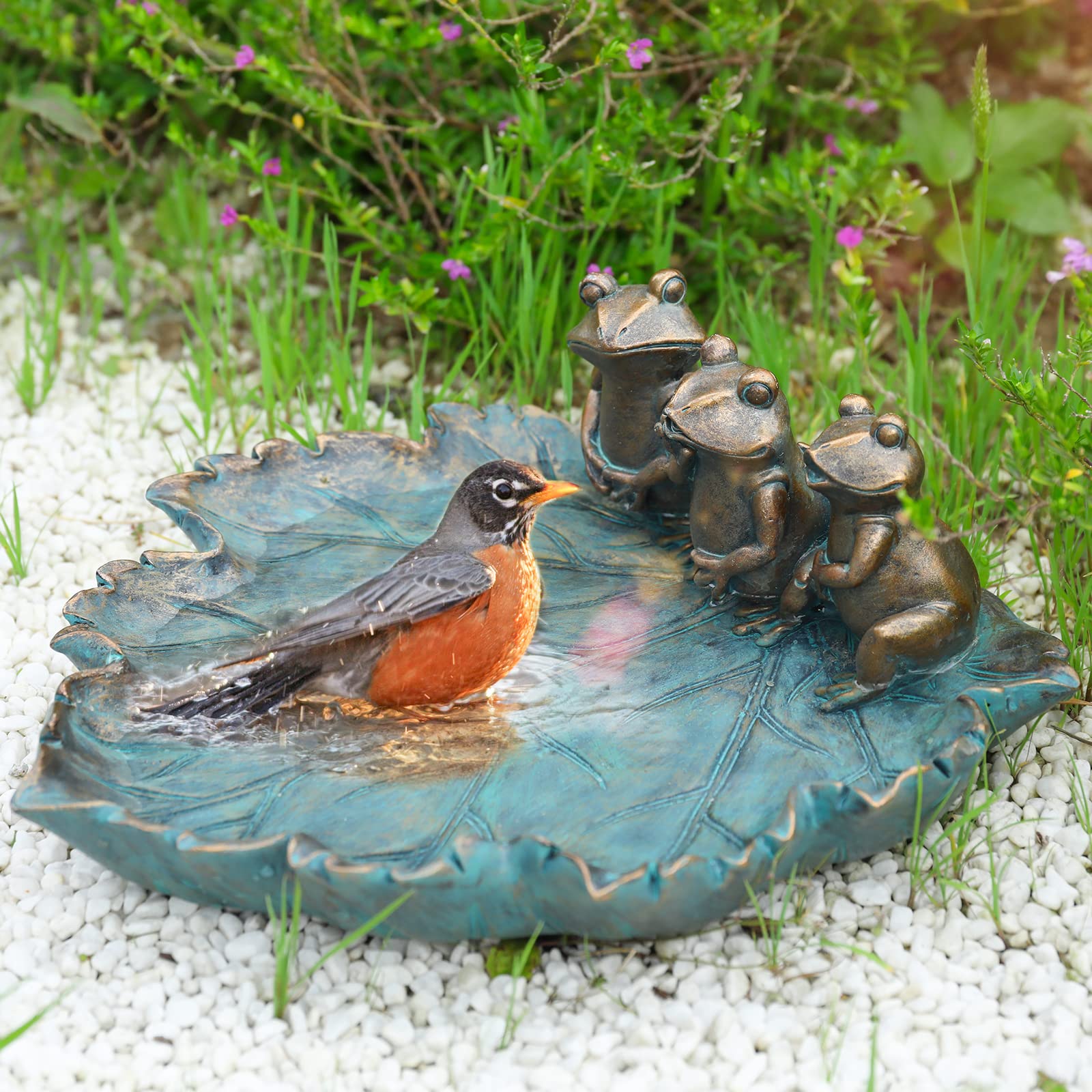 MUMTOP Bird Baths for Outdoors, Antique Outdoor Garden Bird Bath Resin Birdbath Bowl with Vintage Frogs Ornament for Outside Yar