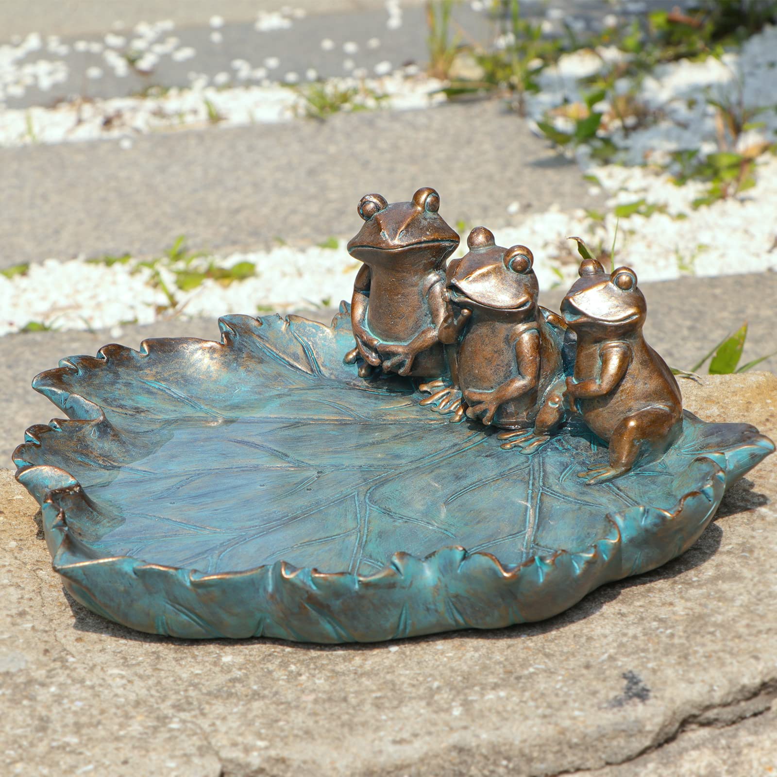 MUMTOP Bird Baths for Outdoors, Antique Outdoor Garden Bird Bath Resin Birdbath Bowl with Vintage Frogs Ornament for Outside Yar
