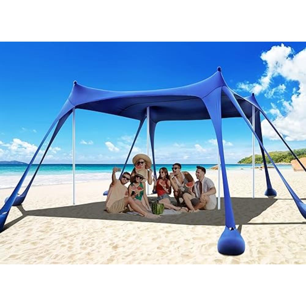 Osoeri Beach Tent Sun Shelter, 10 x 10ft Camping with Sand Shovels, Ground Pegs & Stability Poles, UPF50+ Shade for Trips, Fishi