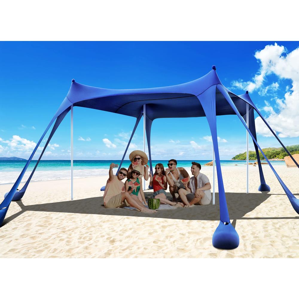 Osoeri Beach Tent Sun Shelter, 10 x 10ft Camping with Sand Shovels, Ground Pegs & Stability Poles, UPF50+ Shade for Trips, Fishi