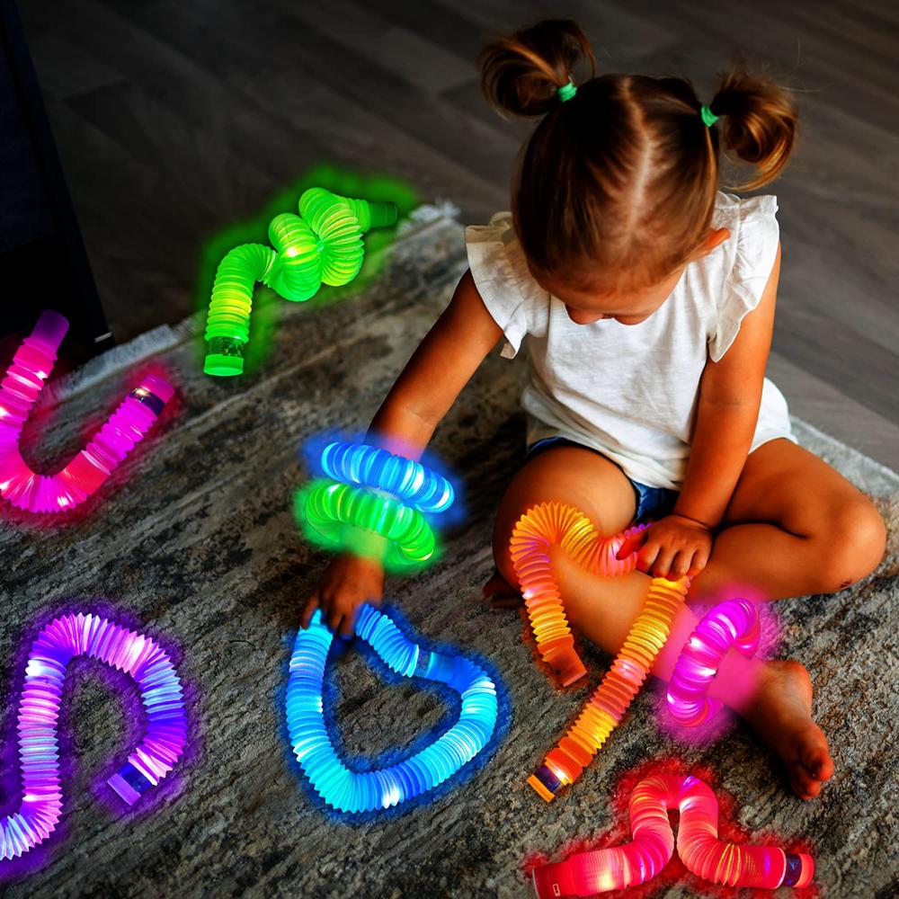 Kannove Kids Party Favors -6 PCS LED Light up Pop Tubes Pipes for Toddlers, Glow Sticks Party Supplies, Christmas Stocking Stuffers Fidg