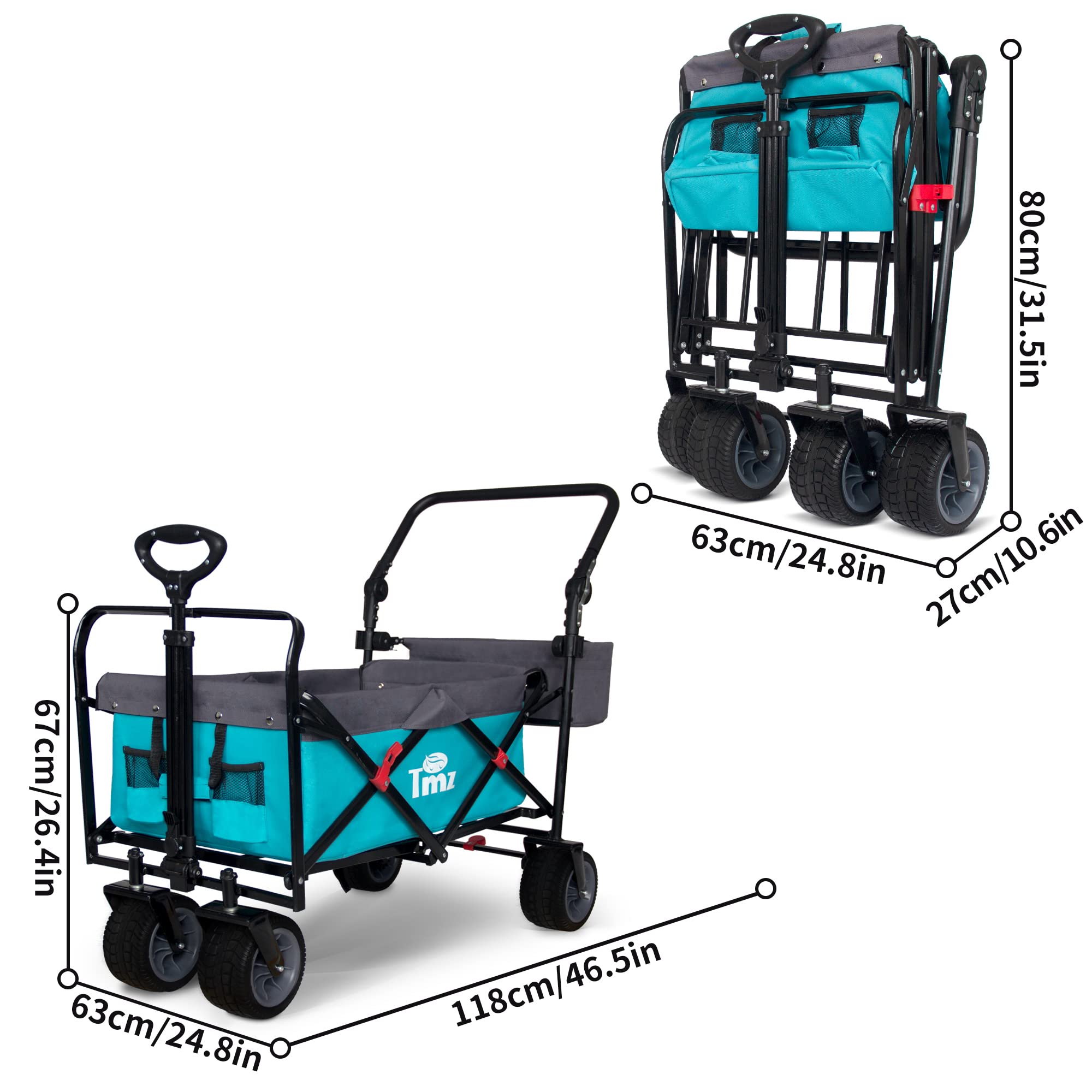 TMZ All Terrain Utility Folding Wagon, Collapsible Garden Cart, Heavy Duty Beach Wagon, for Shopping, Camping, and Outdoor Activ