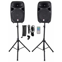 Rockville RPG152K Dual 15" Powered Speakers, Bluetooth+Mic+ Stands+Cables