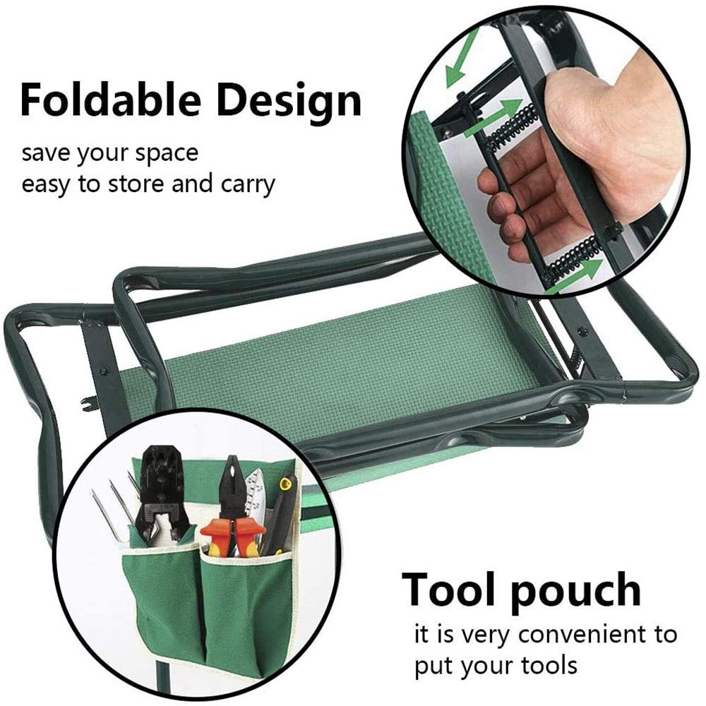 BDL Garden Kneeler Seat with Upgraded Thicken Kneeling Pad and 1 Large Tool Pouch, Foldable Stool 330lb Capacity-Protects Your K